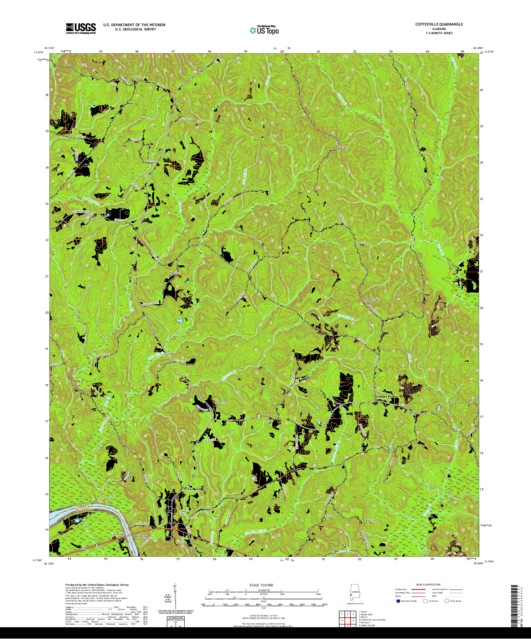 USGS US TOPO 7.5-MINUTE MAP FOR COFFEEVILLE, AL 2020