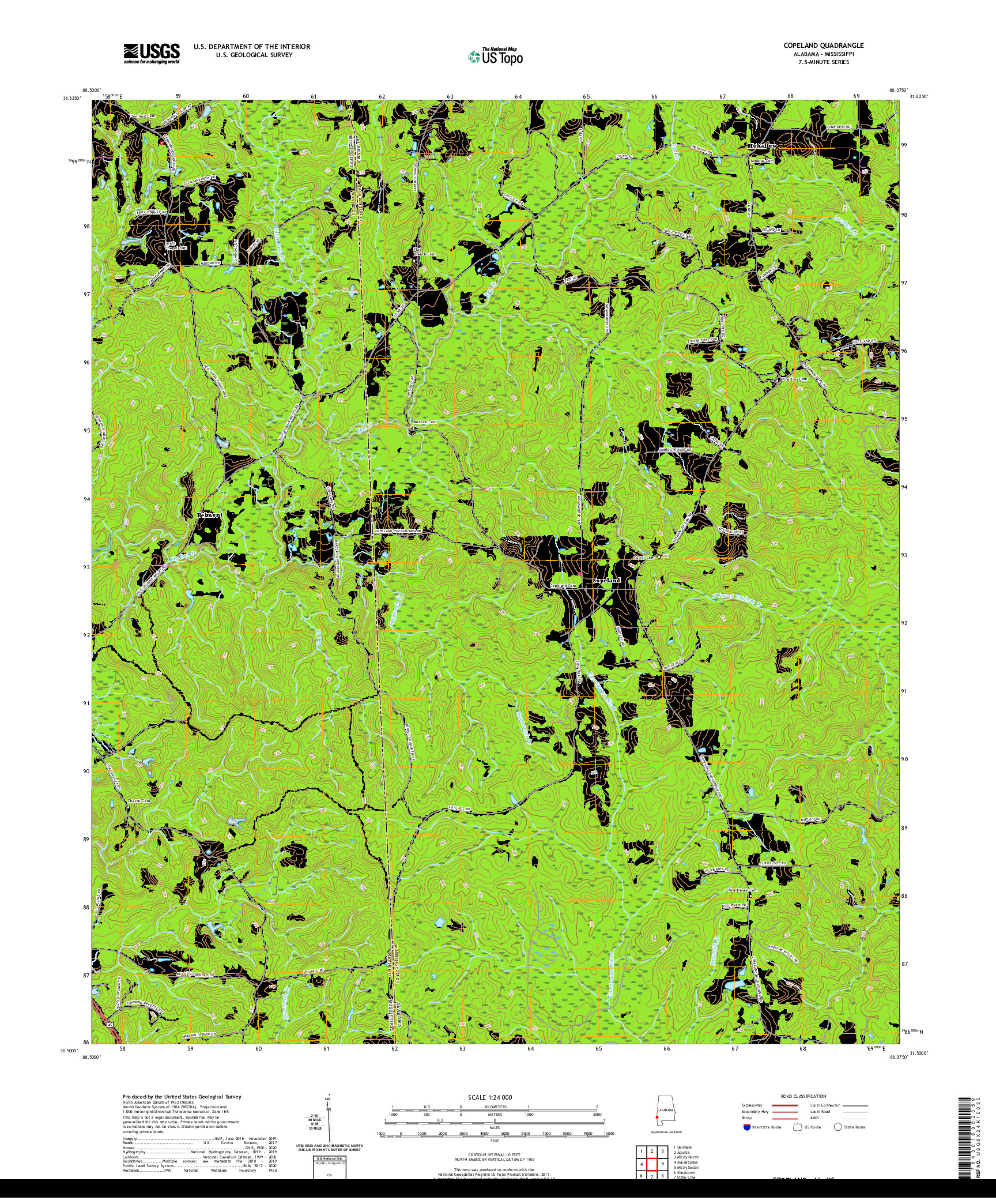 USGS US TOPO 7.5-MINUTE MAP FOR COPELAND, AL,MS 2020