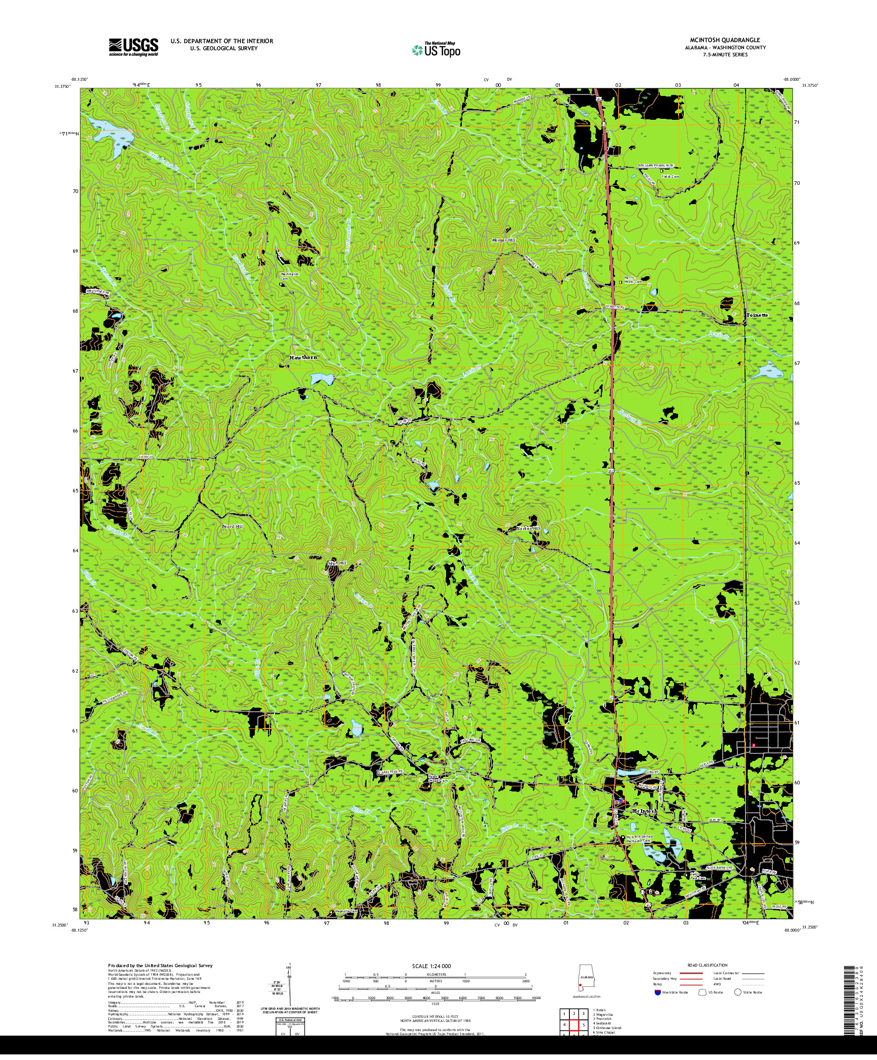 USGS US TOPO 7.5-MINUTE MAP FOR MCINTOSH, AL 2020