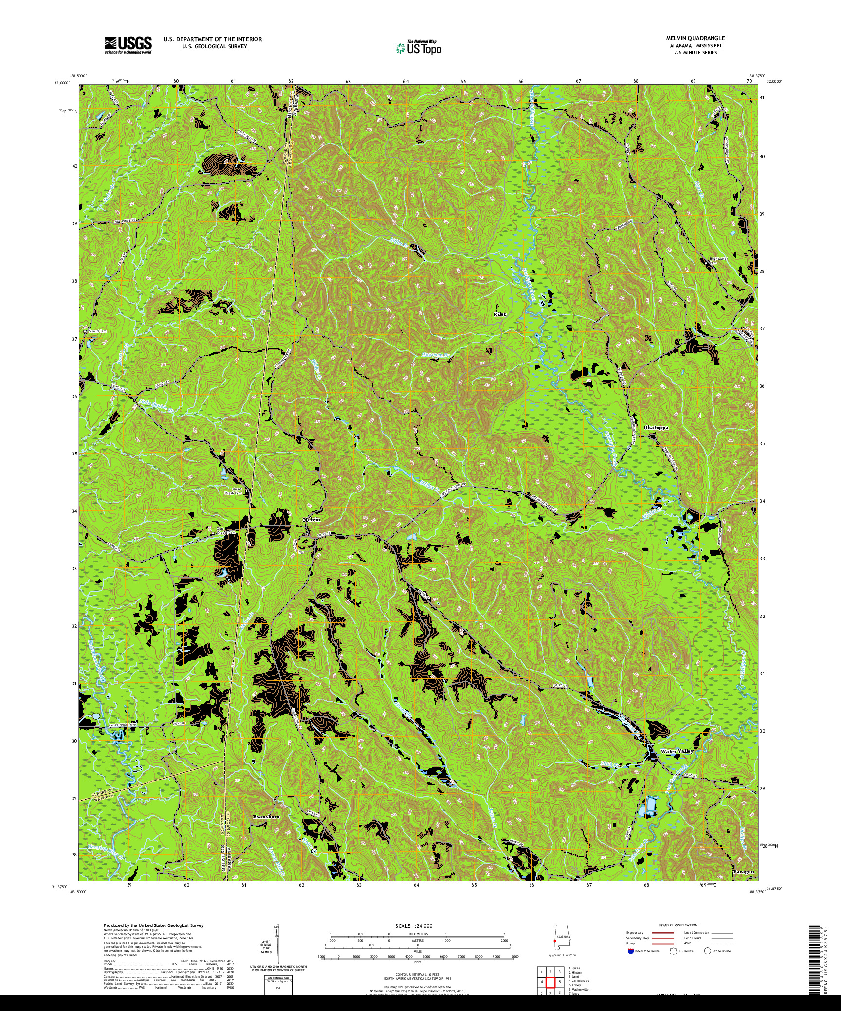 USGS US TOPO 7.5-MINUTE MAP FOR MELVIN, AL,MS 2020