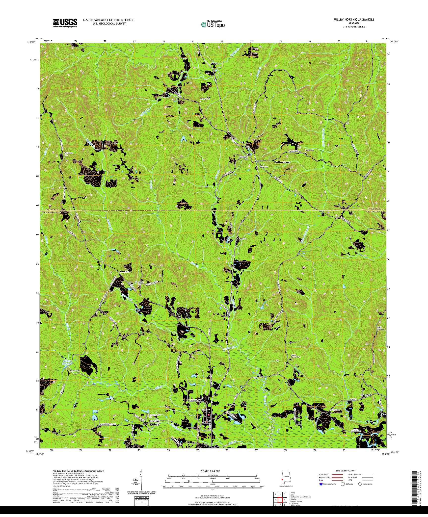 USGS US TOPO 7.5-MINUTE MAP FOR MILLRY NORTH, AL 2020