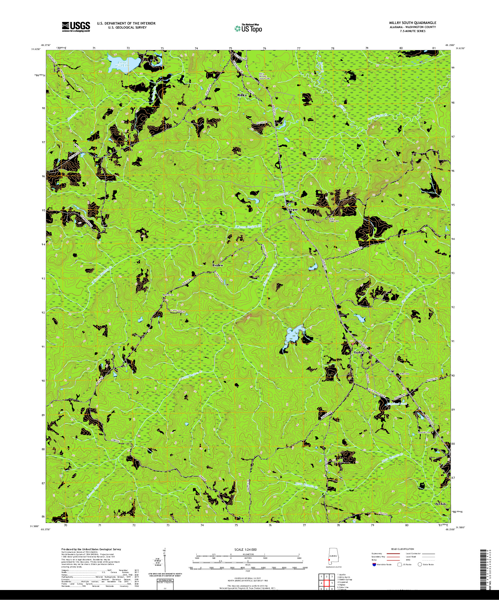 USGS US TOPO 7.5-MINUTE MAP FOR MILLRY SOUTH, AL 2020