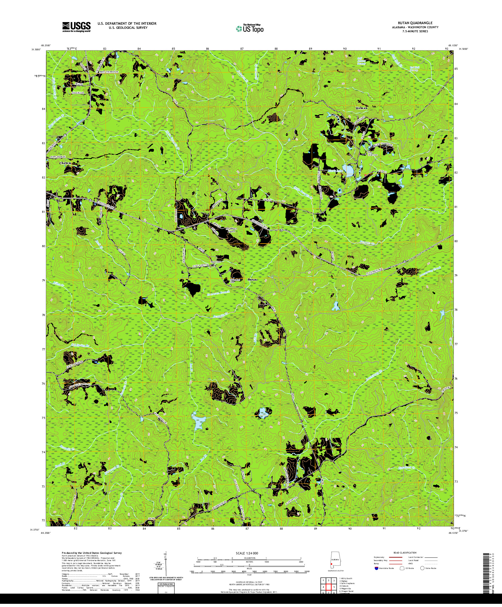 USGS US TOPO 7.5-MINUTE MAP FOR RUTAN, AL 2020