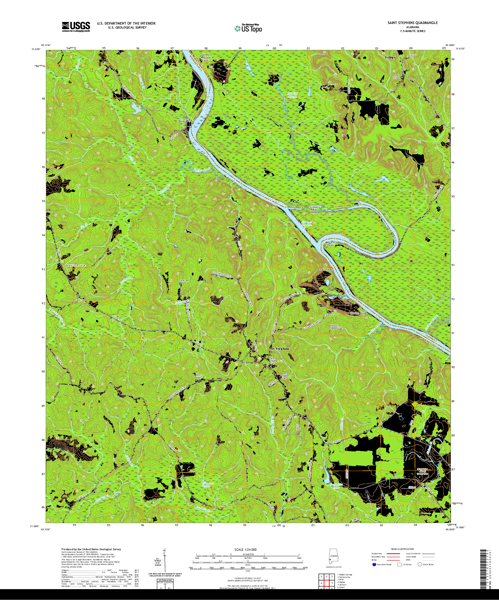 USGS US TOPO 7.5-MINUTE MAP FOR SAINT STEPHENS, AL 2020