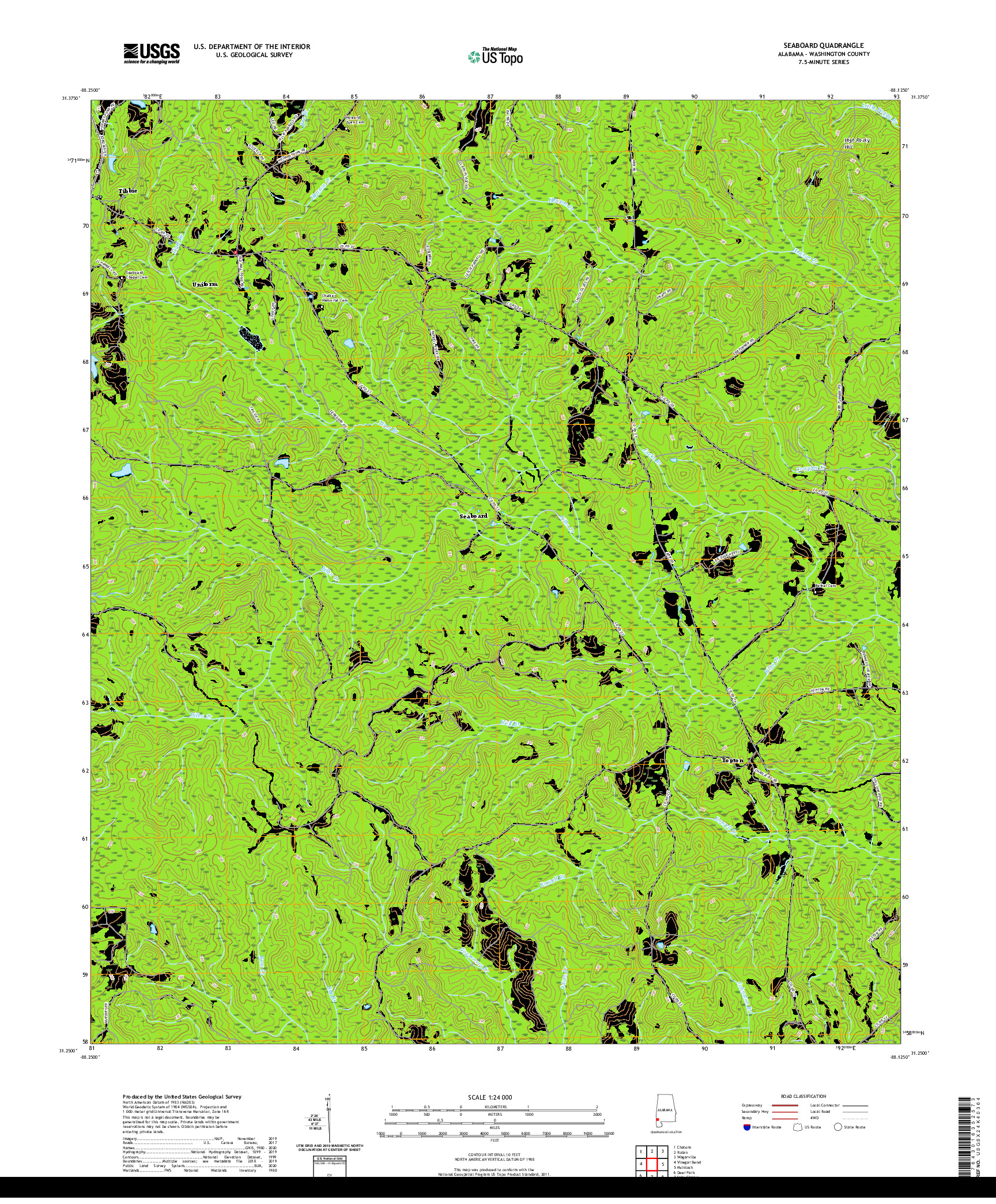 USGS US TOPO 7.5-MINUTE MAP FOR SEABOARD, AL 2020