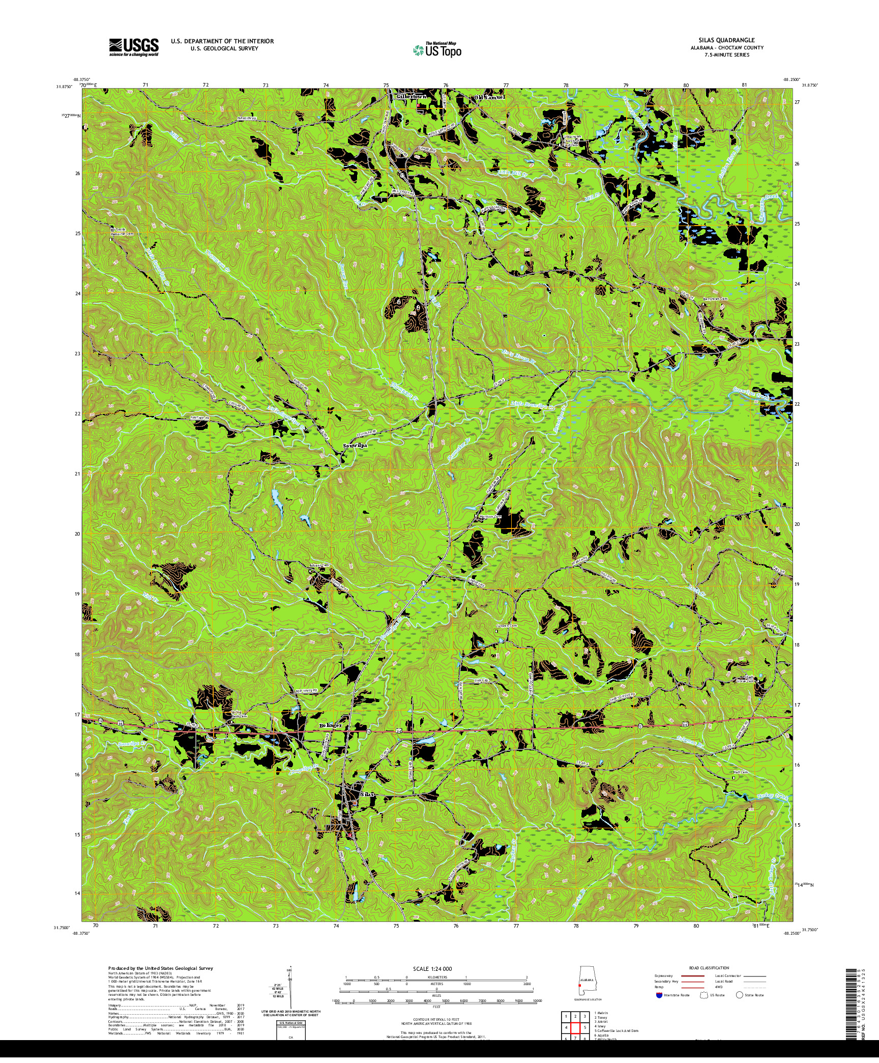USGS US TOPO 7.5-MINUTE MAP FOR SILAS, AL 2020