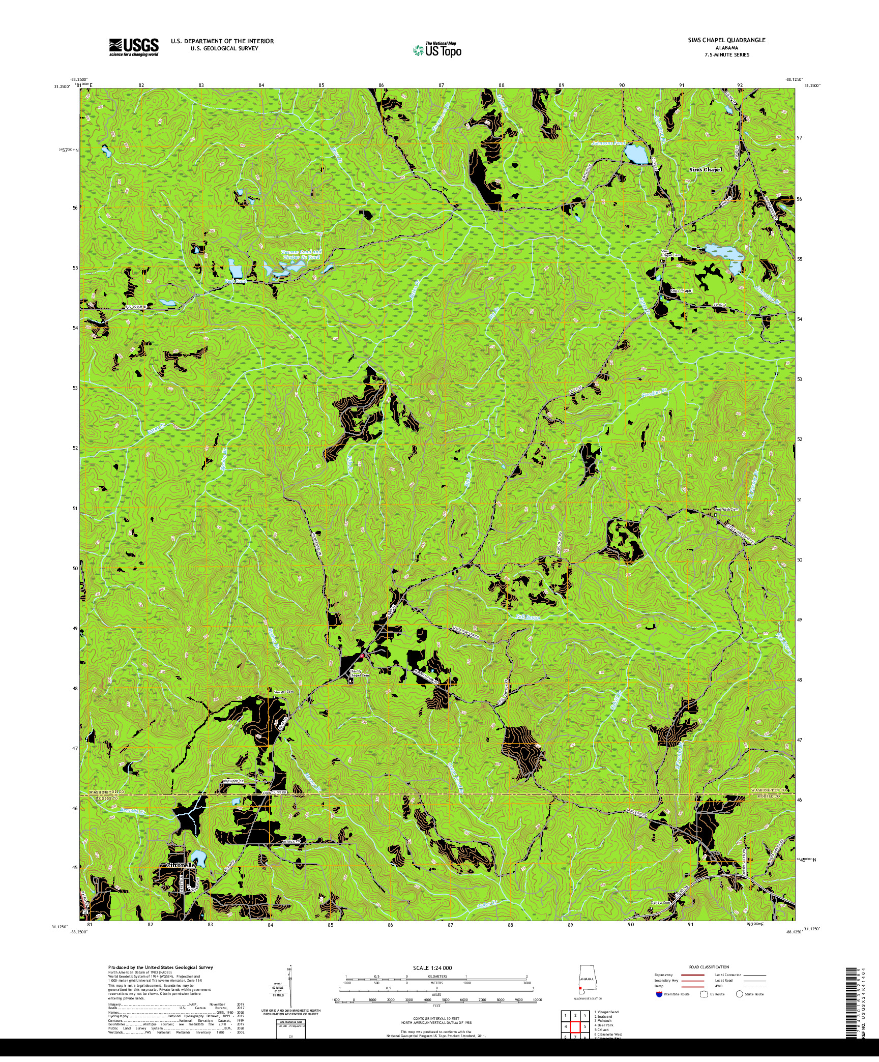 USGS US TOPO 7.5-MINUTE MAP FOR SIMS CHAPEL, AL 2020