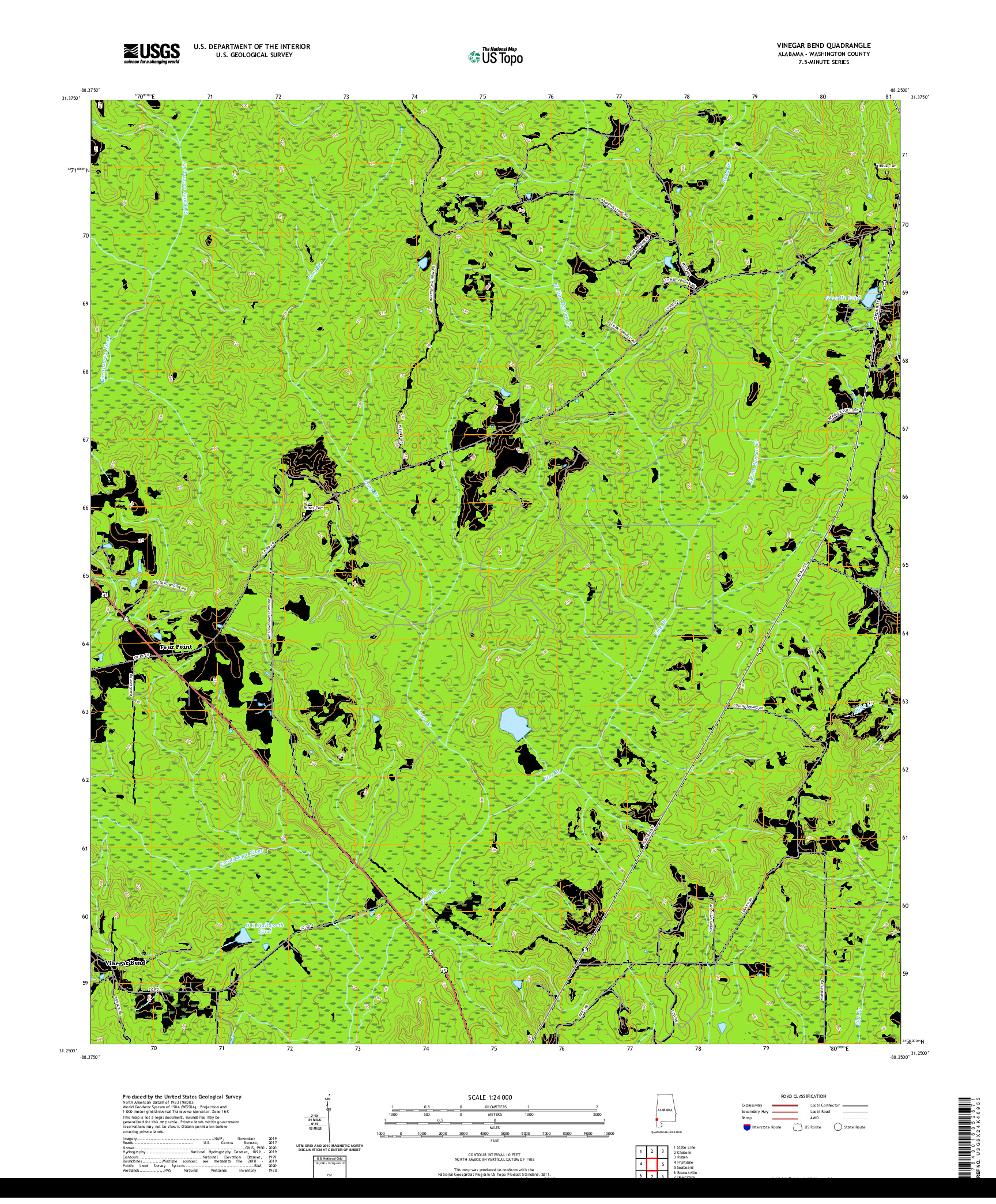 USGS US TOPO 7.5-MINUTE MAP FOR VINEGAR BEND, AL 2020