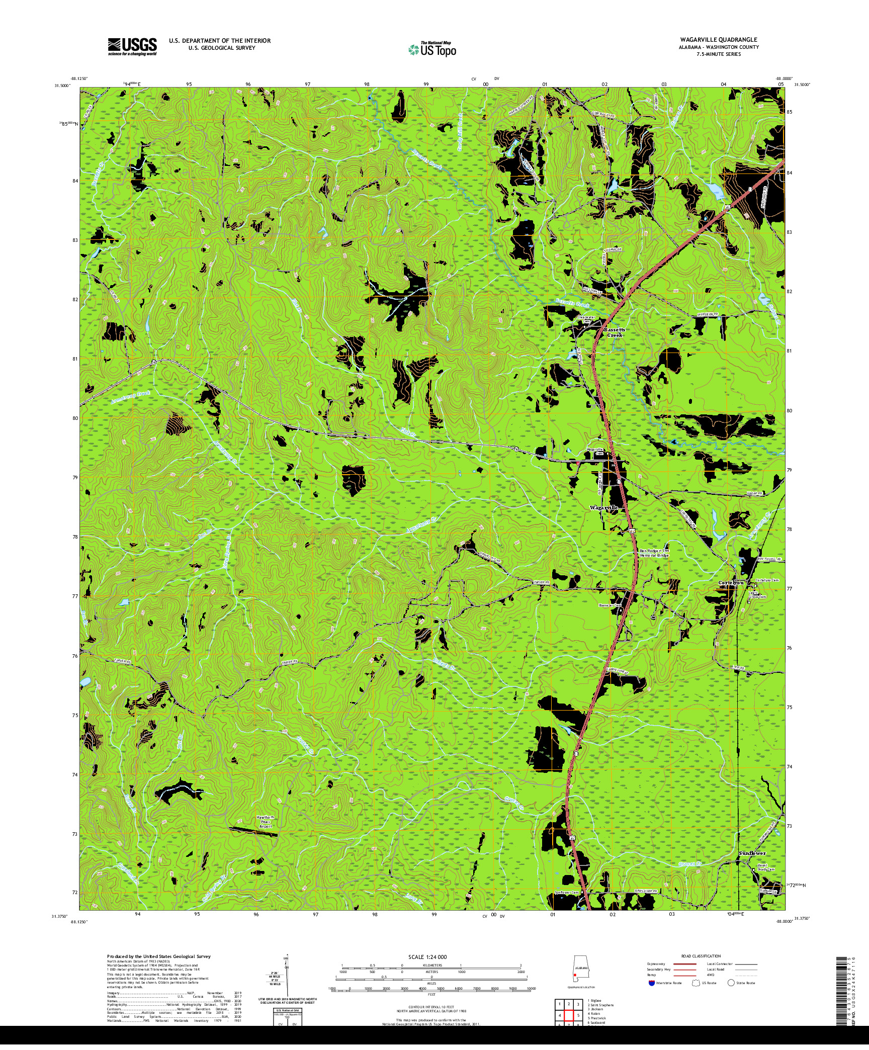 USGS US TOPO 7.5-MINUTE MAP FOR WAGARVILLE, AL 2020