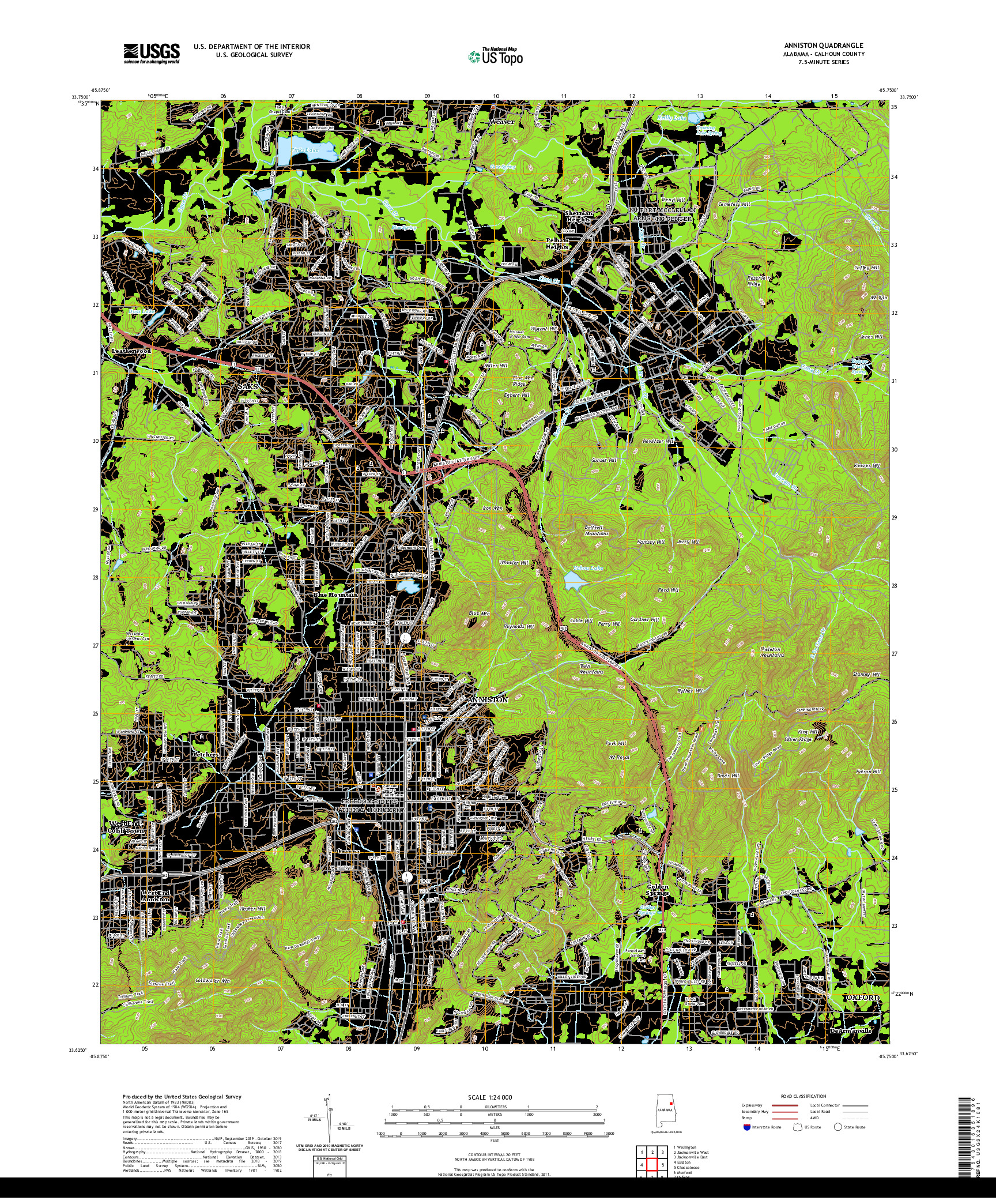 USGS US TOPO 7.5-MINUTE MAP FOR ANNISTON, AL 2020