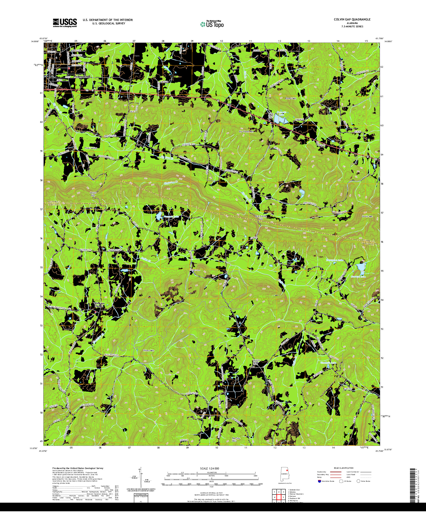 USGS US TOPO 7.5-MINUTE MAP FOR COLVIN GAP, AL 2020