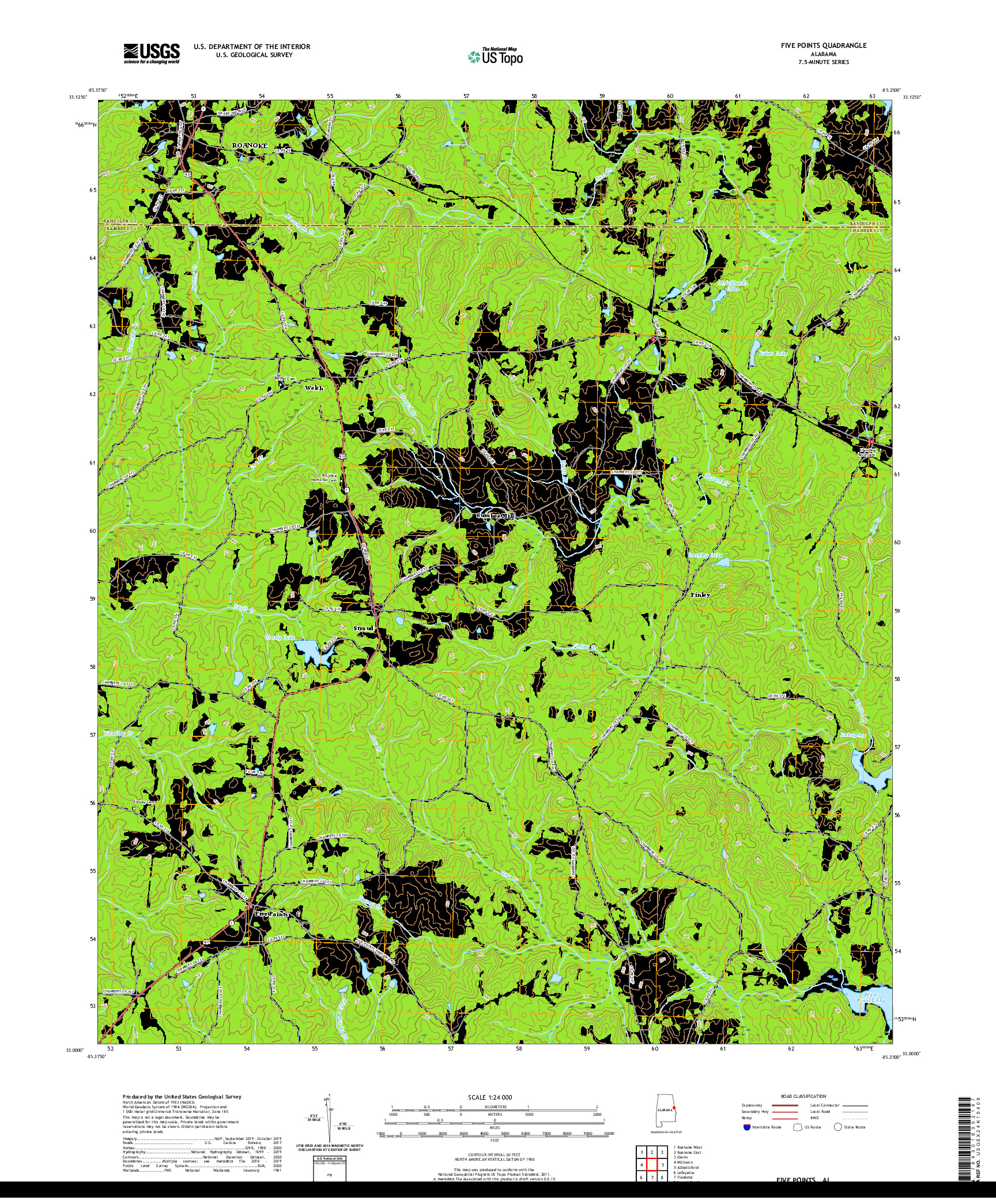 USGS US TOPO 7.5-MINUTE MAP FOR FIVE POINTS, AL 2020