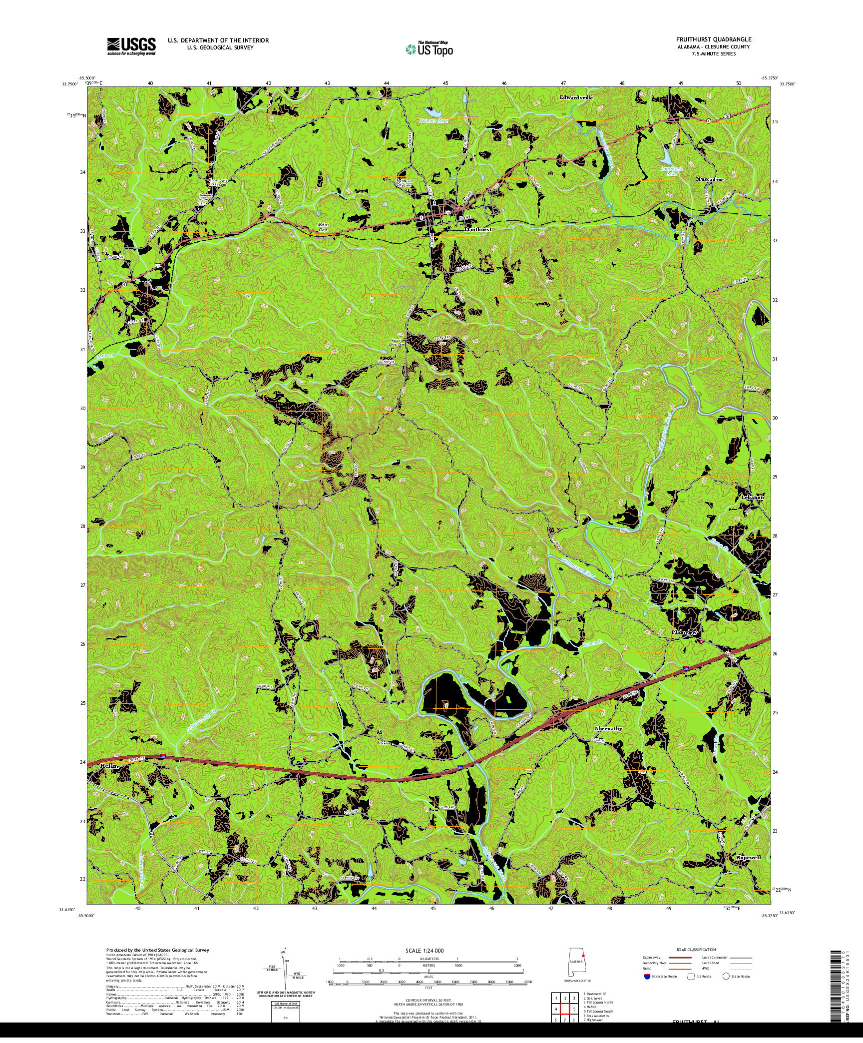 USGS US TOPO 7.5-MINUTE MAP FOR FRUITHURST, AL 2020