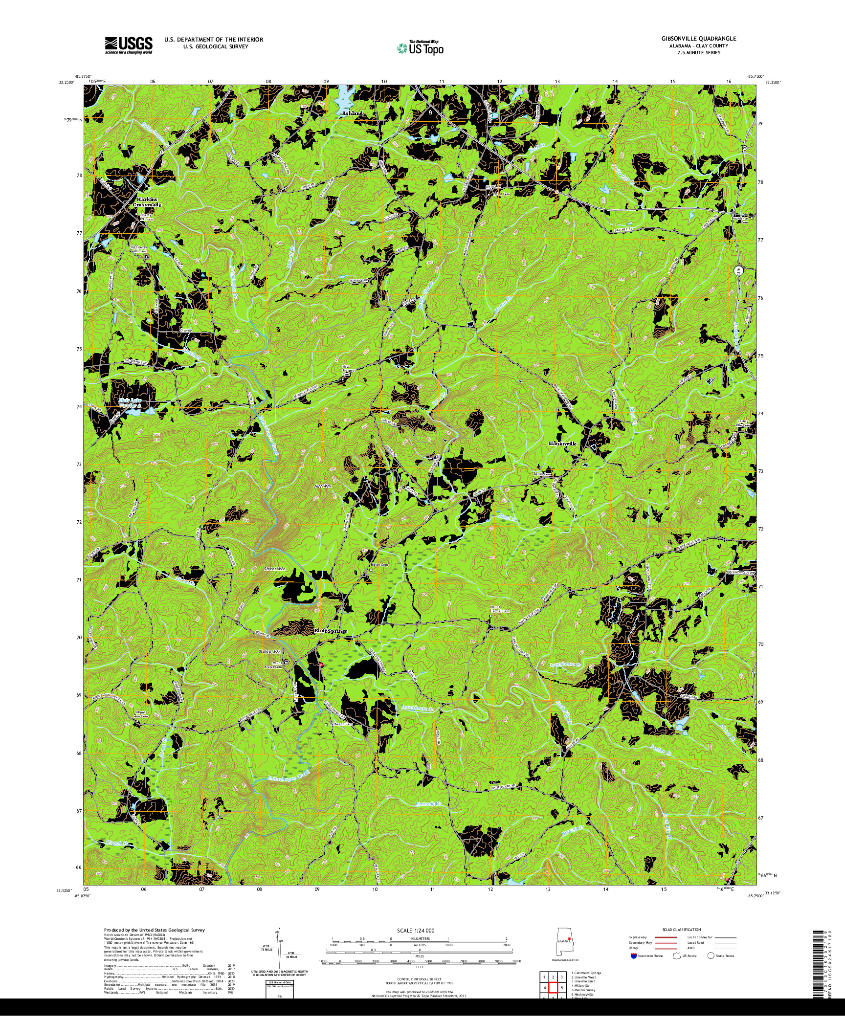 USGS US TOPO 7.5-MINUTE MAP FOR GIBSONVILLE, AL 2020