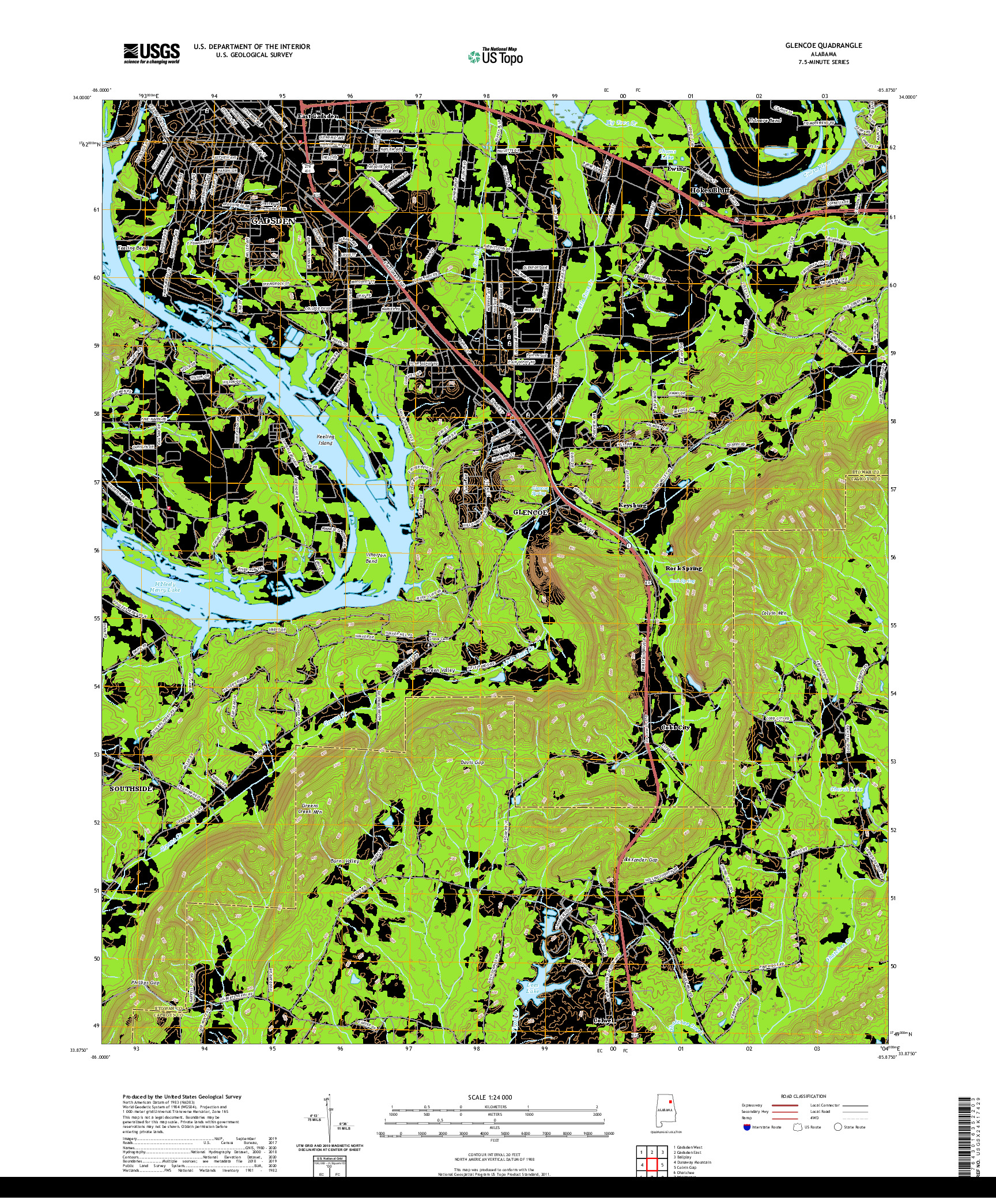USGS US TOPO 7.5-MINUTE MAP FOR GLENCOE, AL 2020