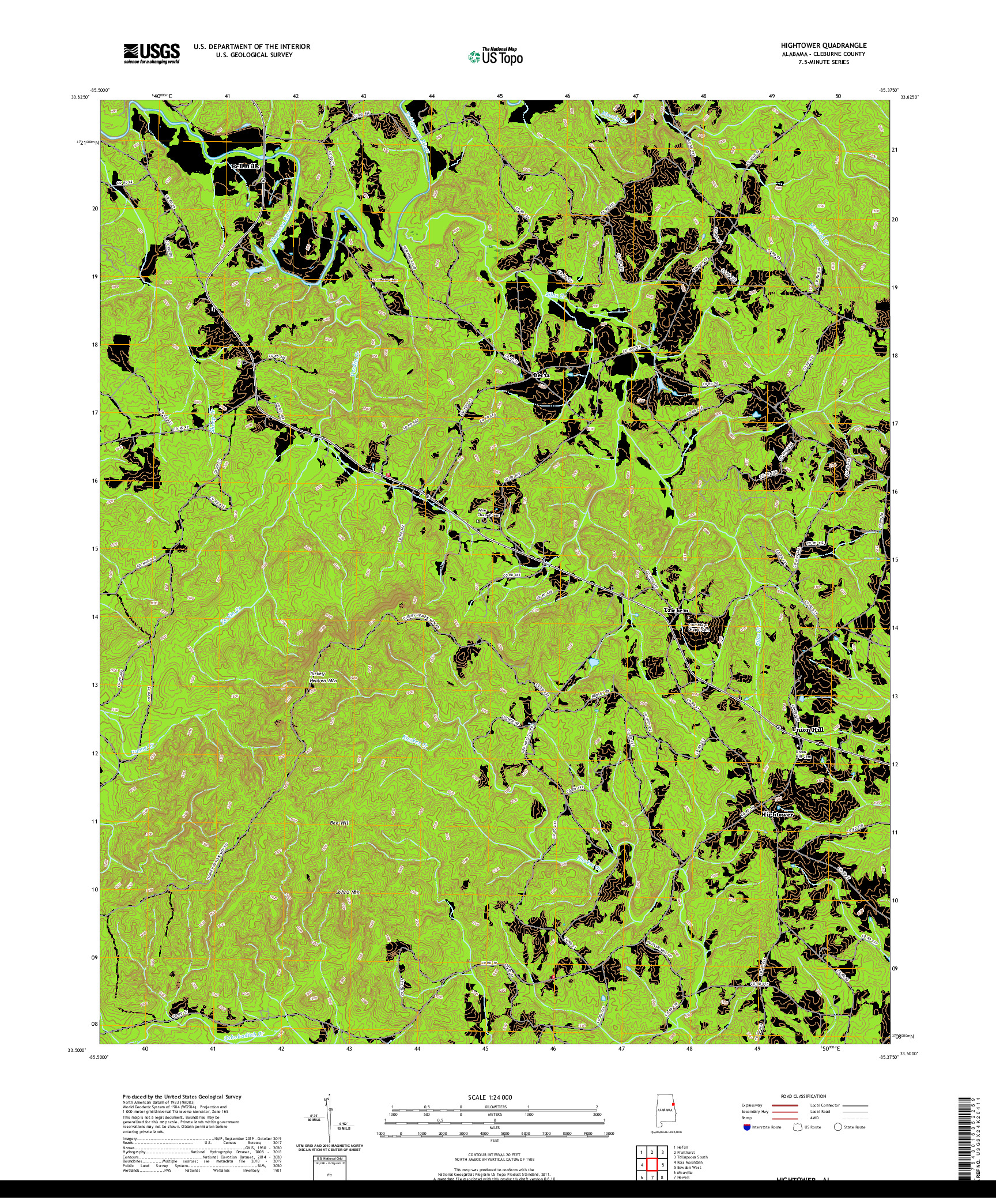 USGS US TOPO 7.5-MINUTE MAP FOR HIGHTOWER, AL 2020