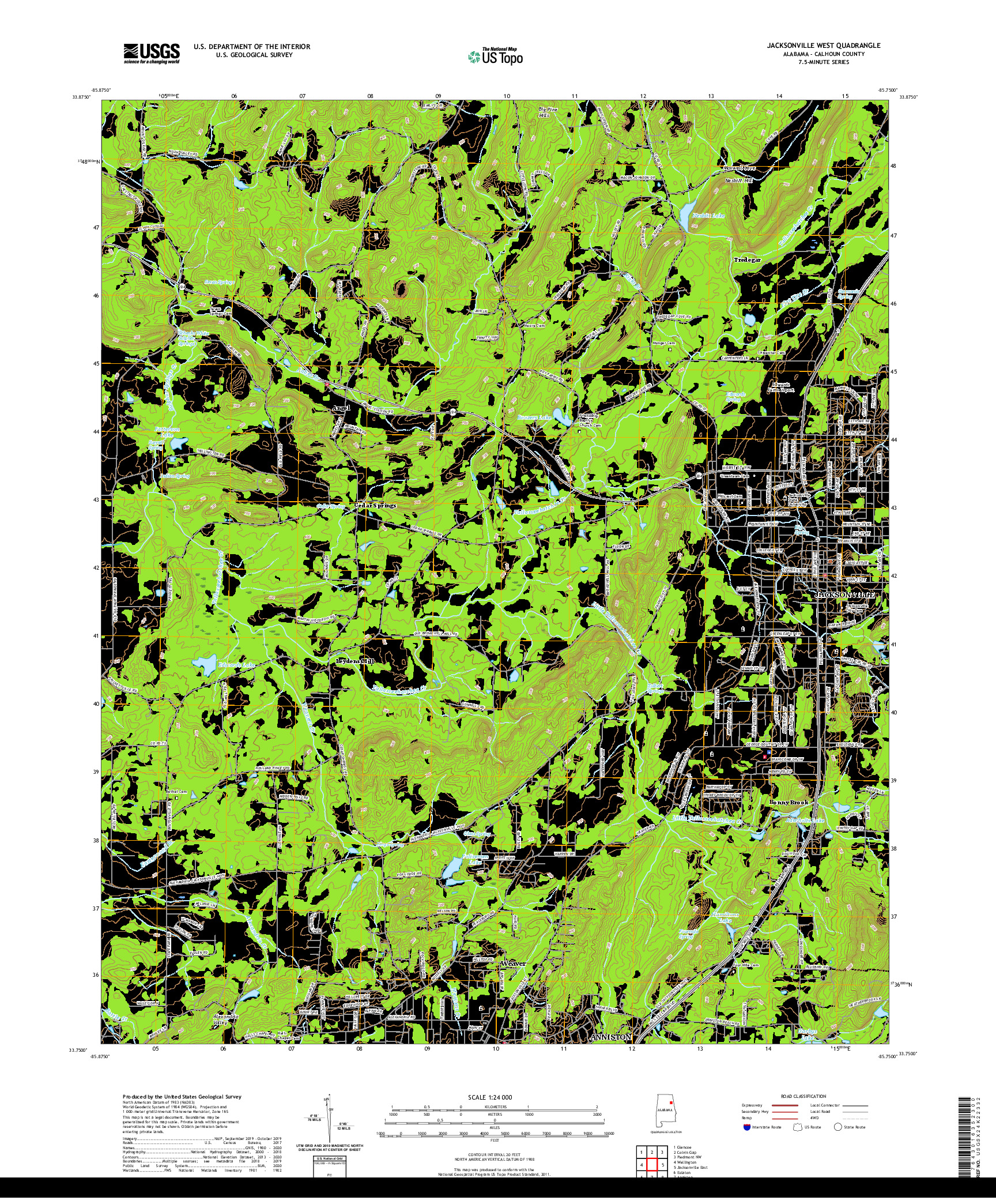 USGS US TOPO 7.5-MINUTE MAP FOR JACKSONVILLE WEST, AL 2020