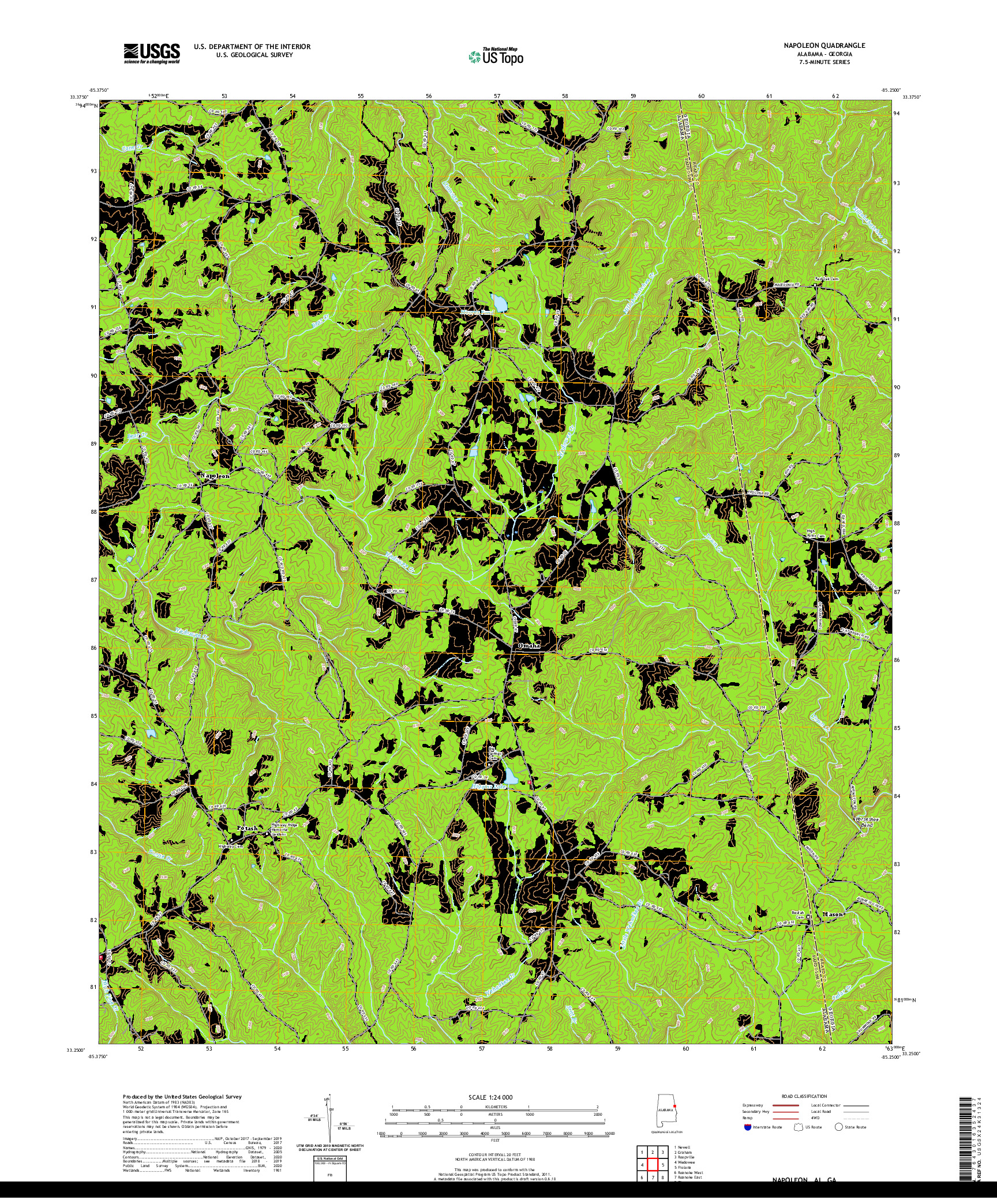 USGS US TOPO 7.5-MINUTE MAP FOR NAPOLEON, AL,GA 2020