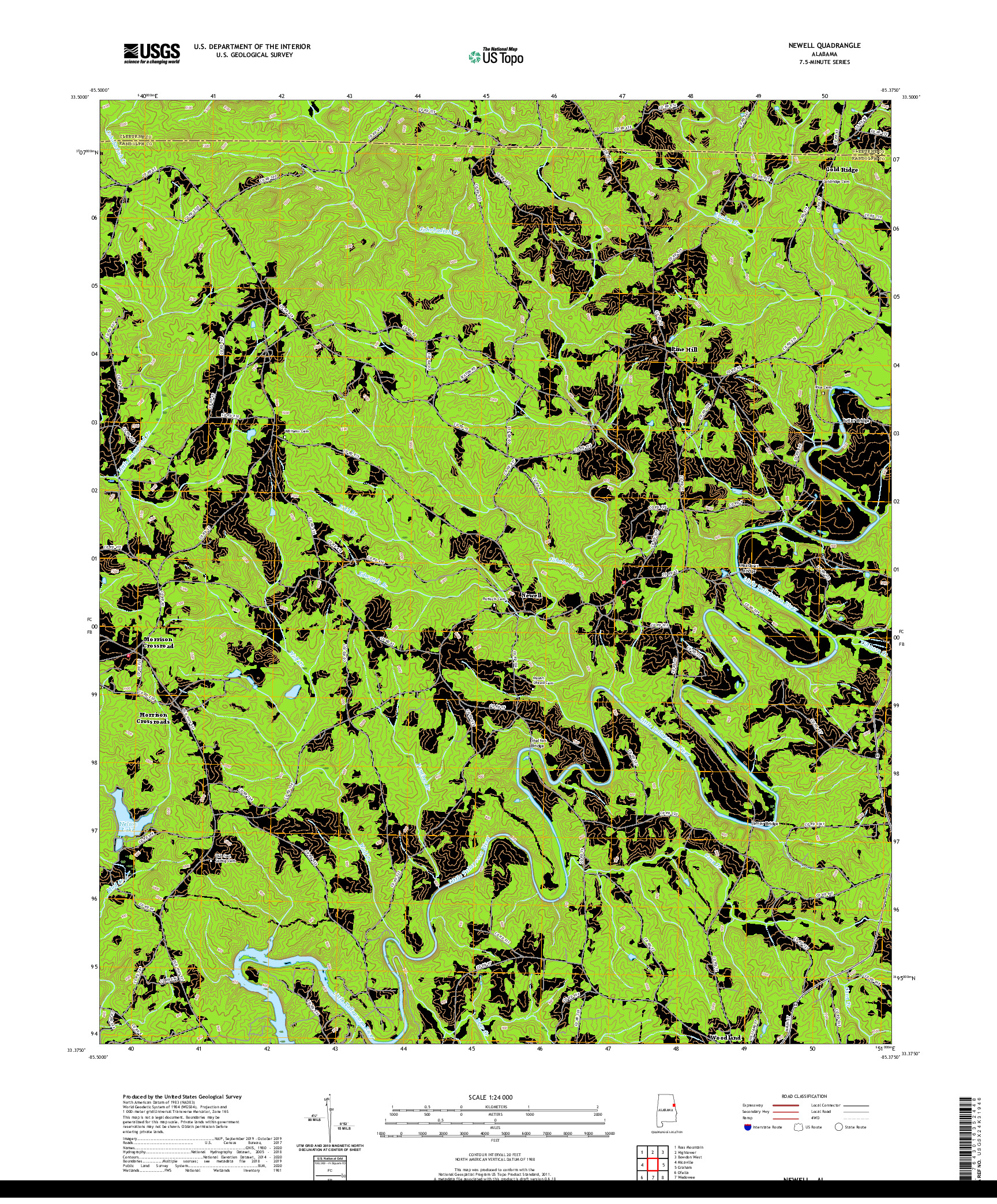 USGS US TOPO 7.5-MINUTE MAP FOR NEWELL, AL 2020