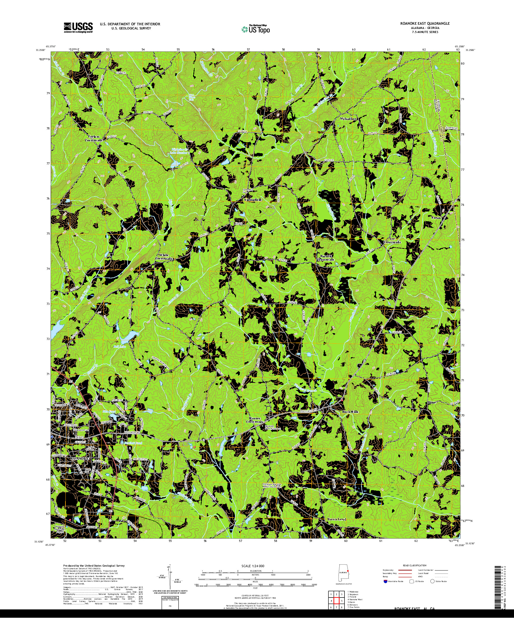 USGS US TOPO 7.5-MINUTE MAP FOR ROANOKE EAST, AL,GA 2020