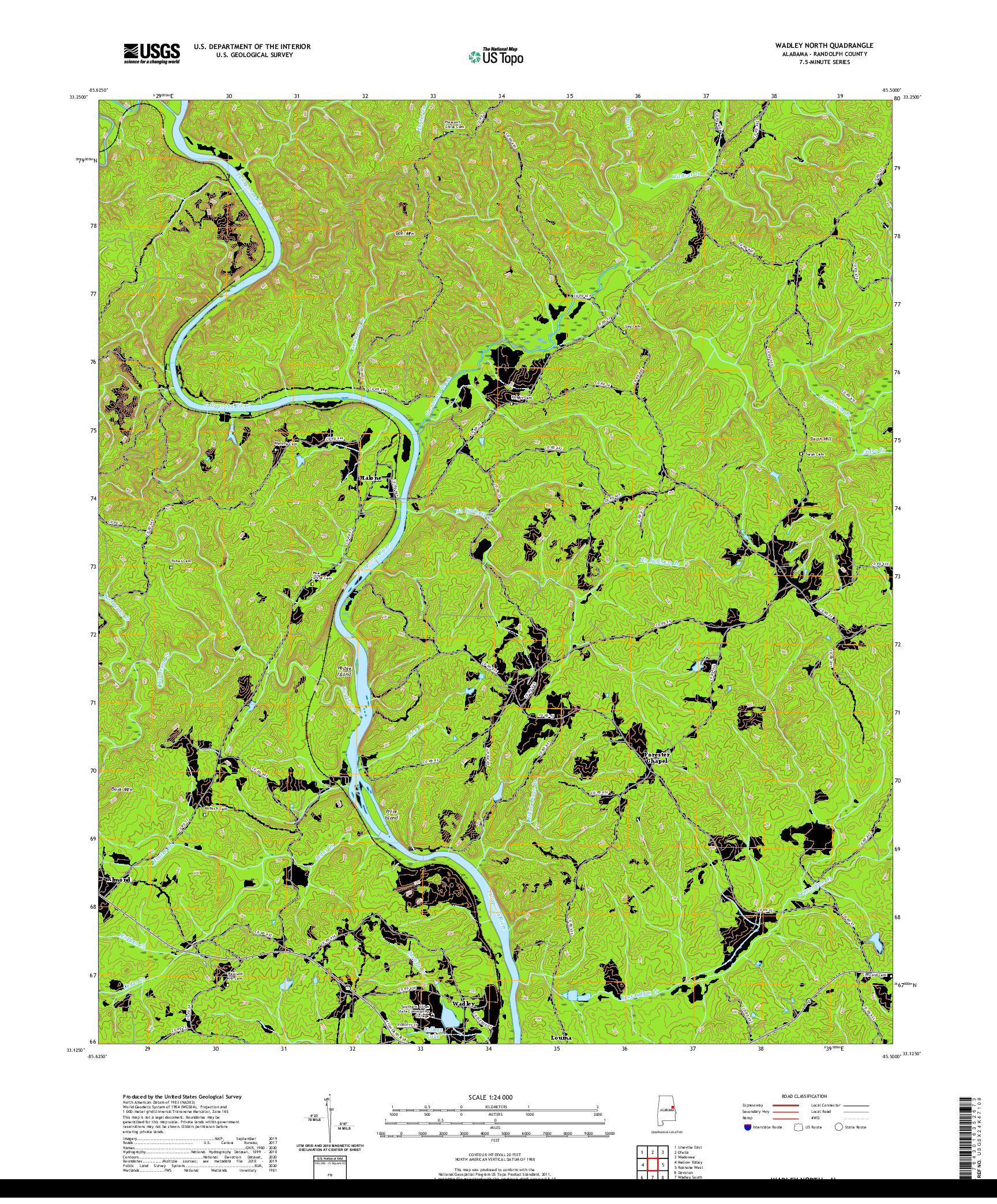 USGS US TOPO 7.5-MINUTE MAP FOR WADLEY NORTH, AL 2020