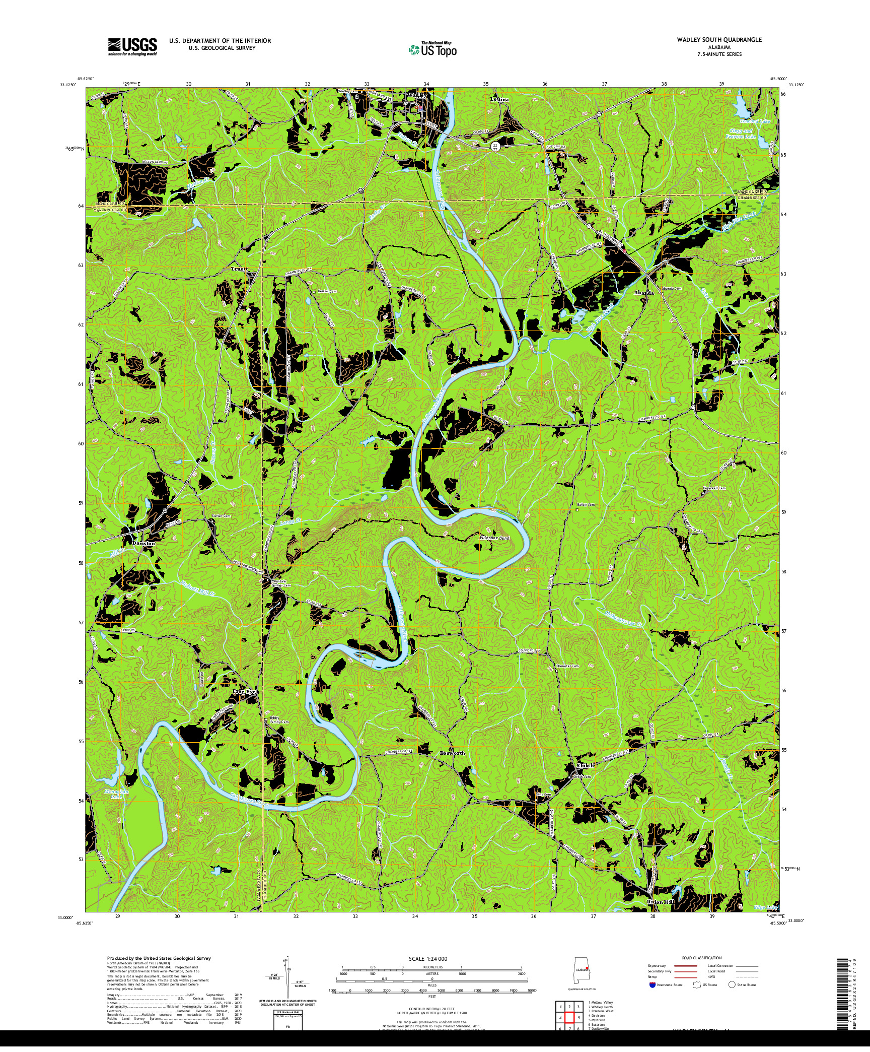 USGS US TOPO 7.5-MINUTE MAP FOR WADLEY SOUTH, AL 2020