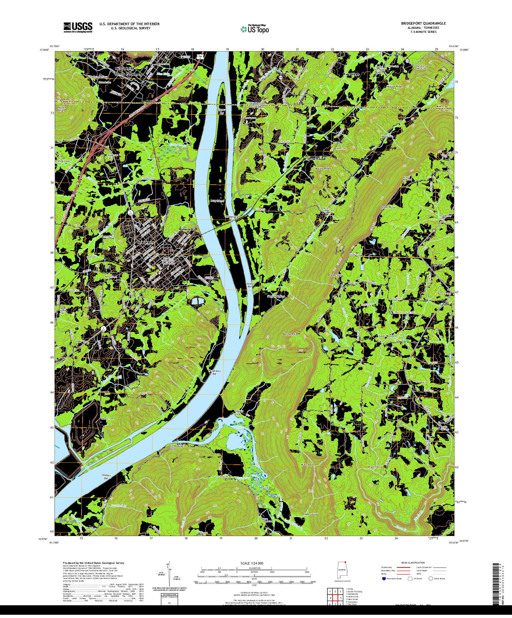 USGS US TOPO 7.5-MINUTE MAP FOR BRIDGEPORT, AL,TN 2020