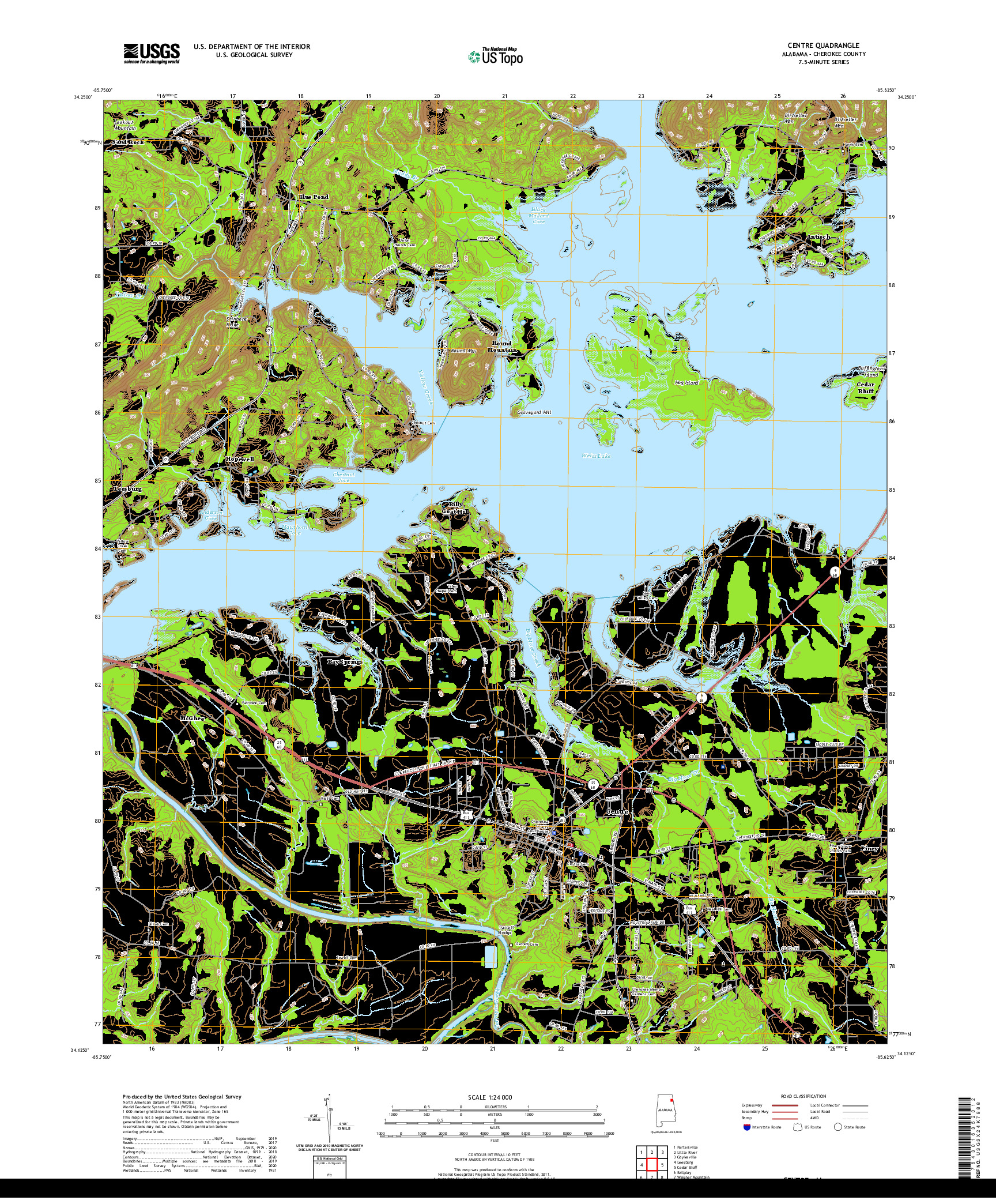 USGS US TOPO 7.5-MINUTE MAP FOR CENTRE, AL 2020