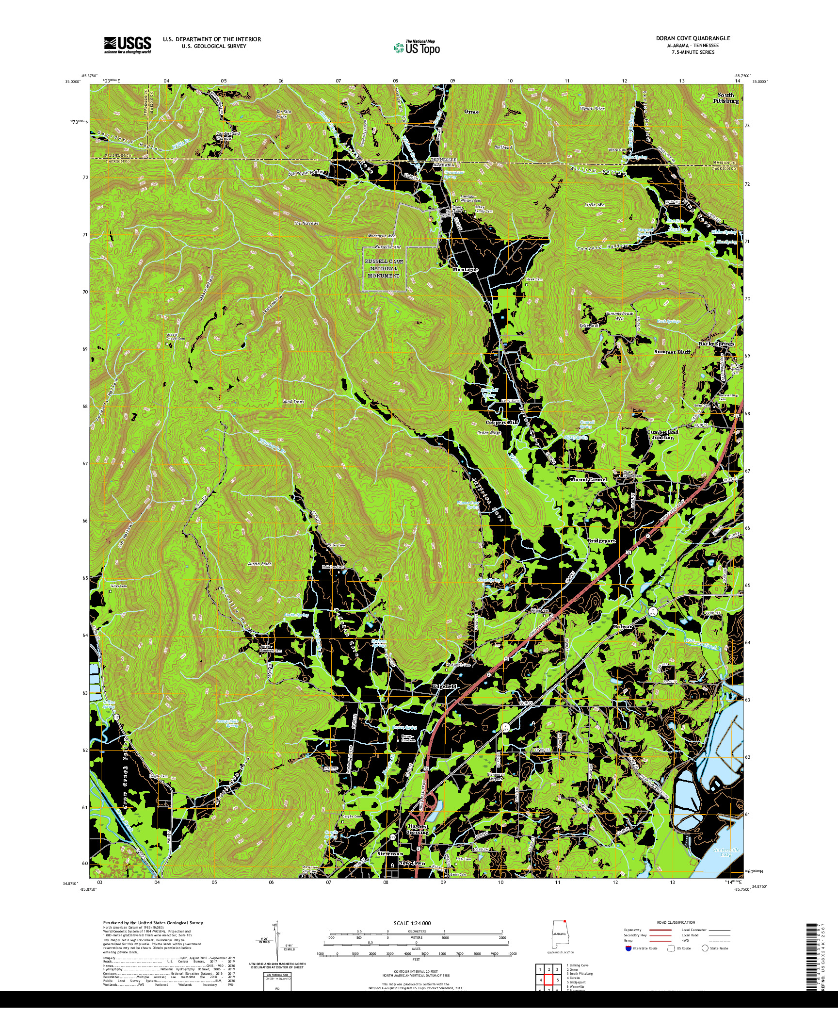 USGS US TOPO 7.5-MINUTE MAP FOR DORAN COVE, AL,TN 2020