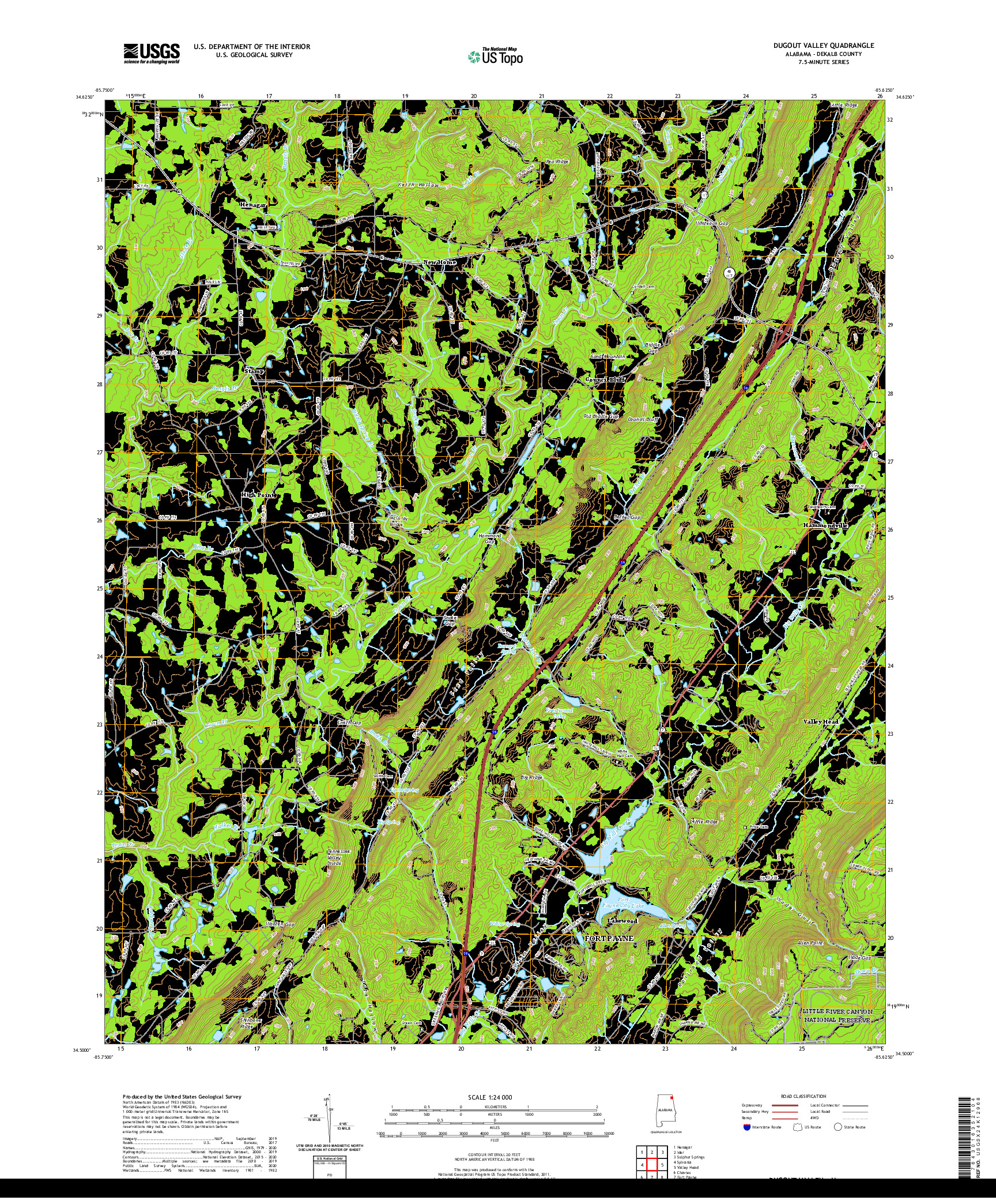 USGS US TOPO 7.5-MINUTE MAP FOR DUGOUT VALLEY, AL 2020