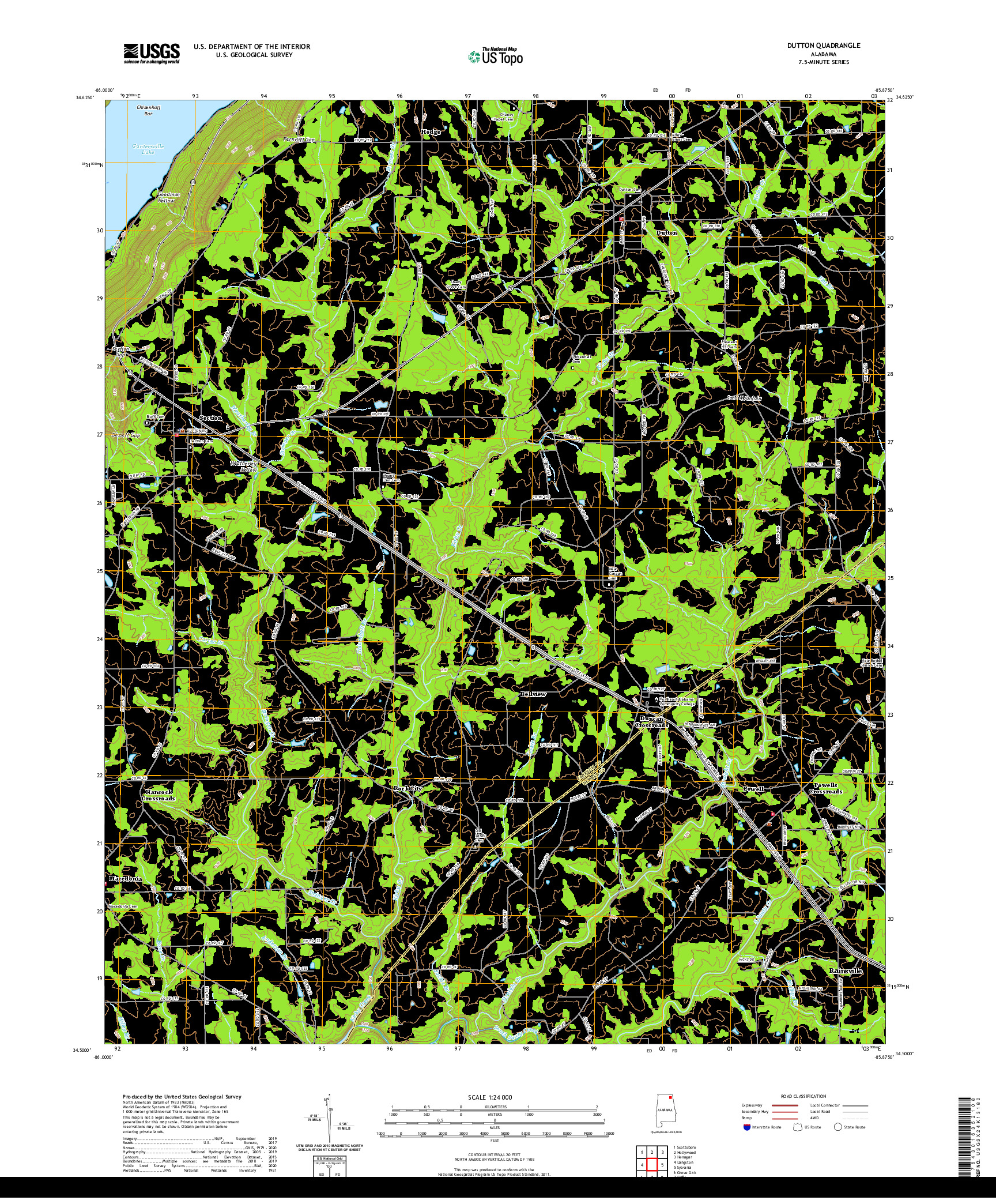 USGS US TOPO 7.5-MINUTE MAP FOR DUTTON, AL 2020