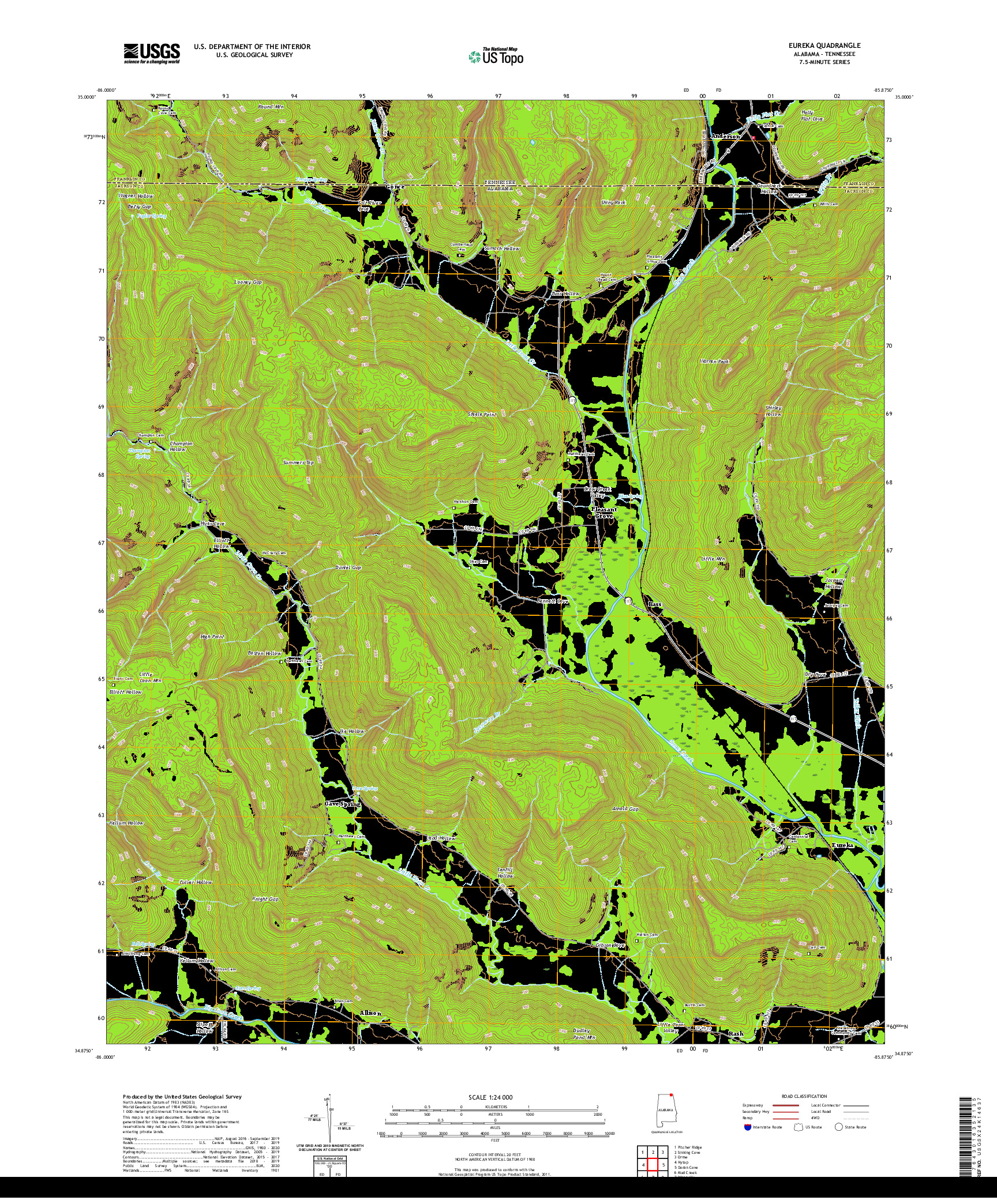 USGS US TOPO 7.5-MINUTE MAP FOR EUREKA, AL,TN 2020