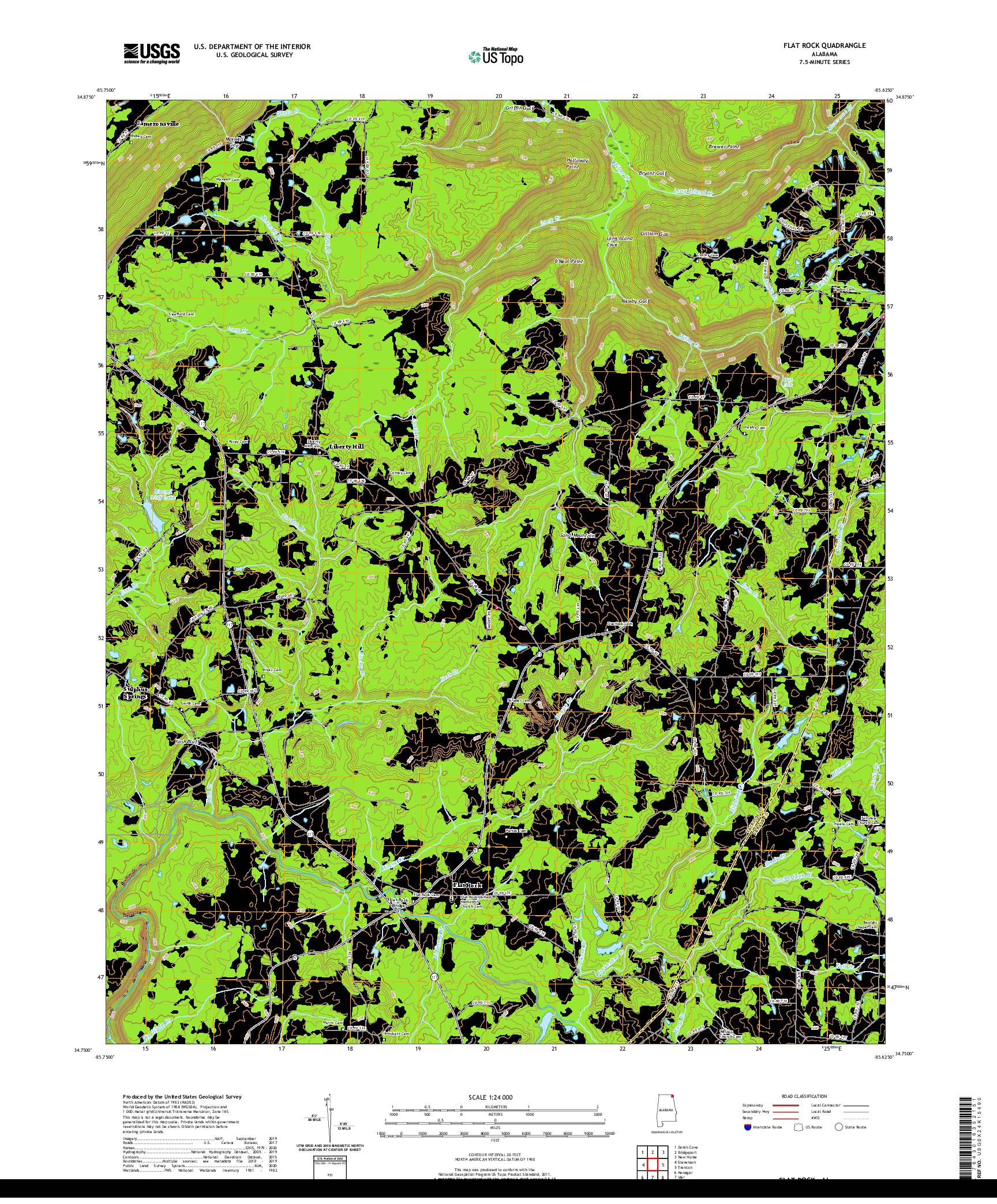 USGS US TOPO 7.5-MINUTE MAP FOR FLAT ROCK, AL 2020