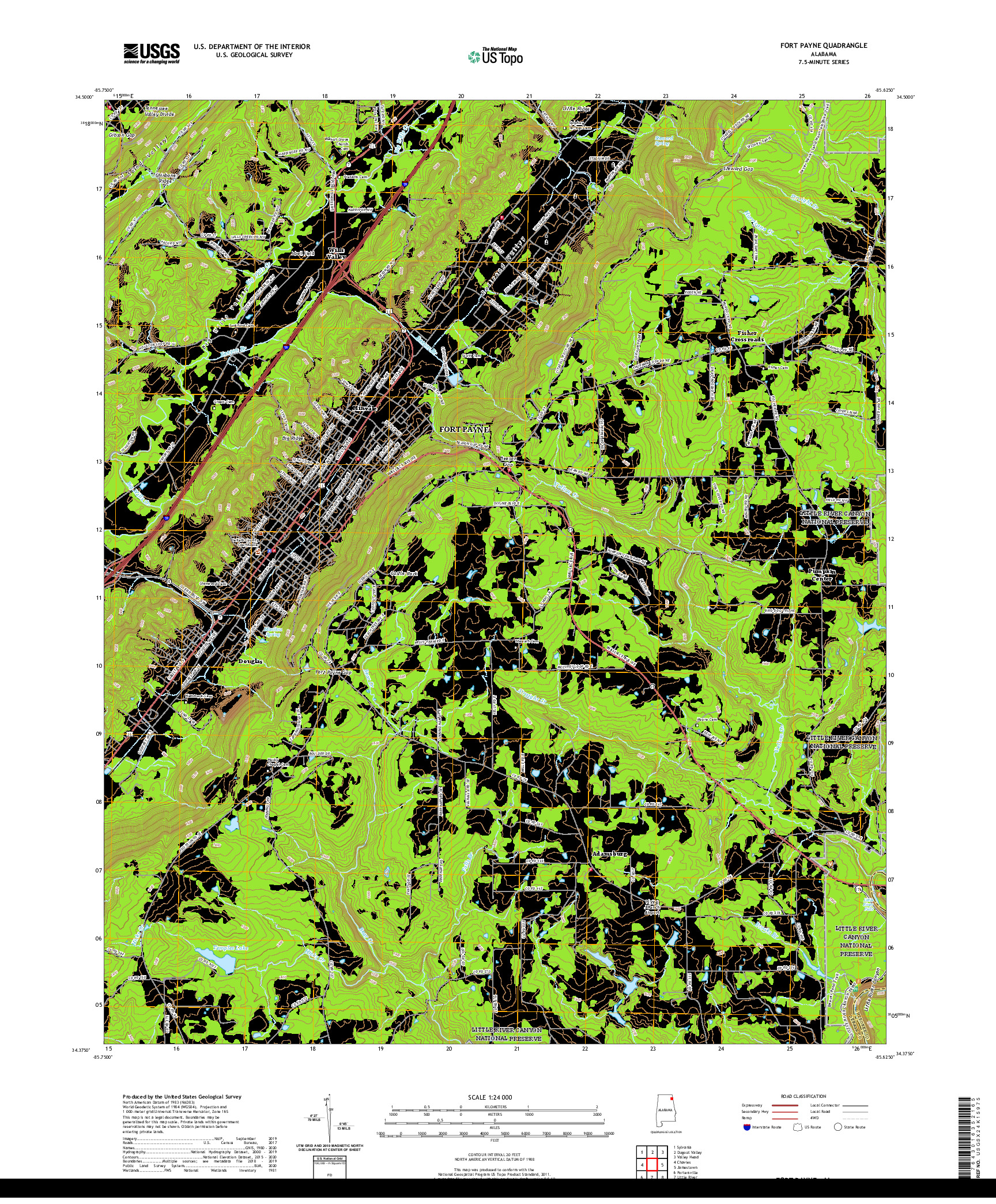 USGS US TOPO 7.5-MINUTE MAP FOR FORT PAYNE, AL 2020