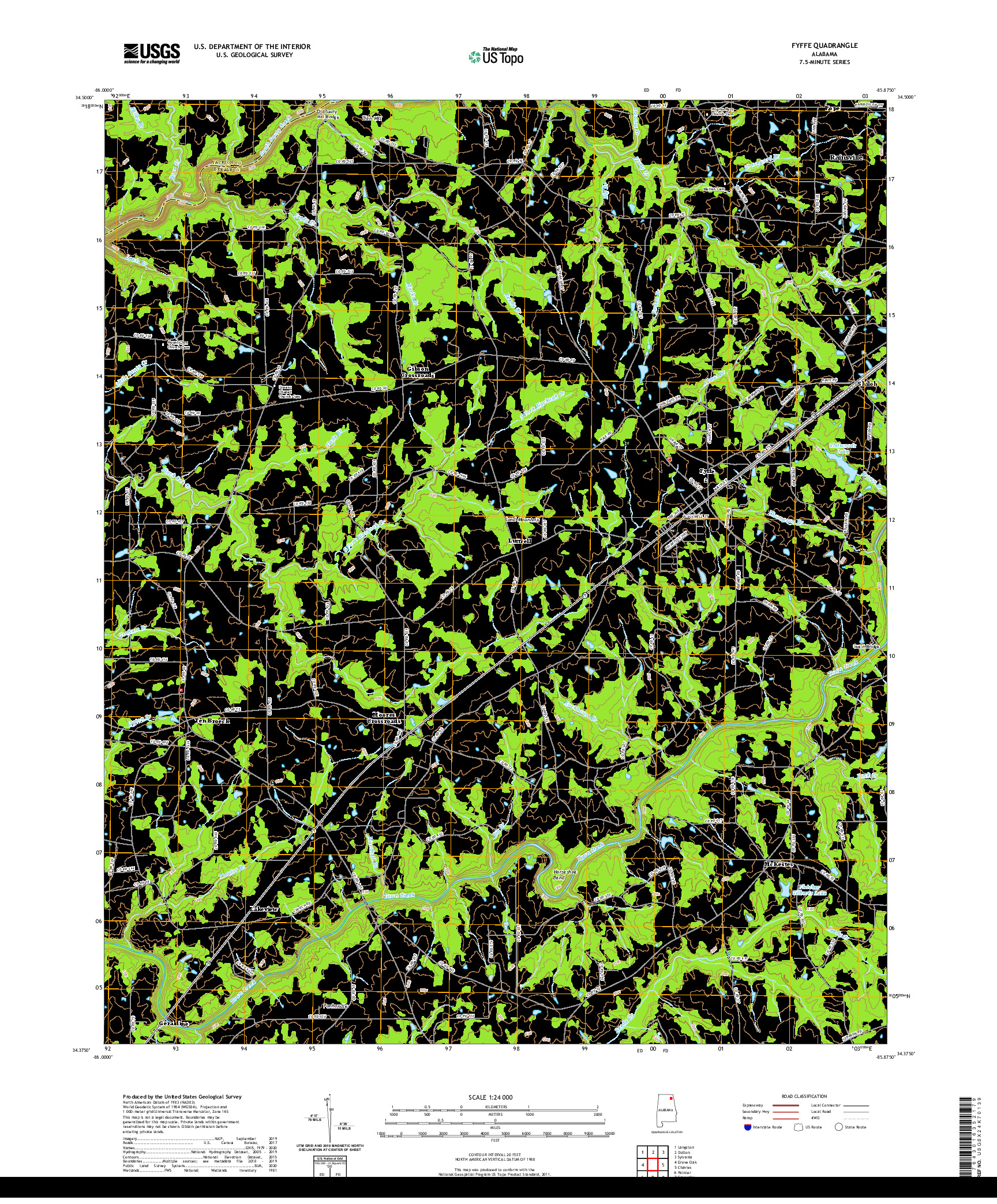 USGS US TOPO 7.5-MINUTE MAP FOR FYFFE, AL 2020