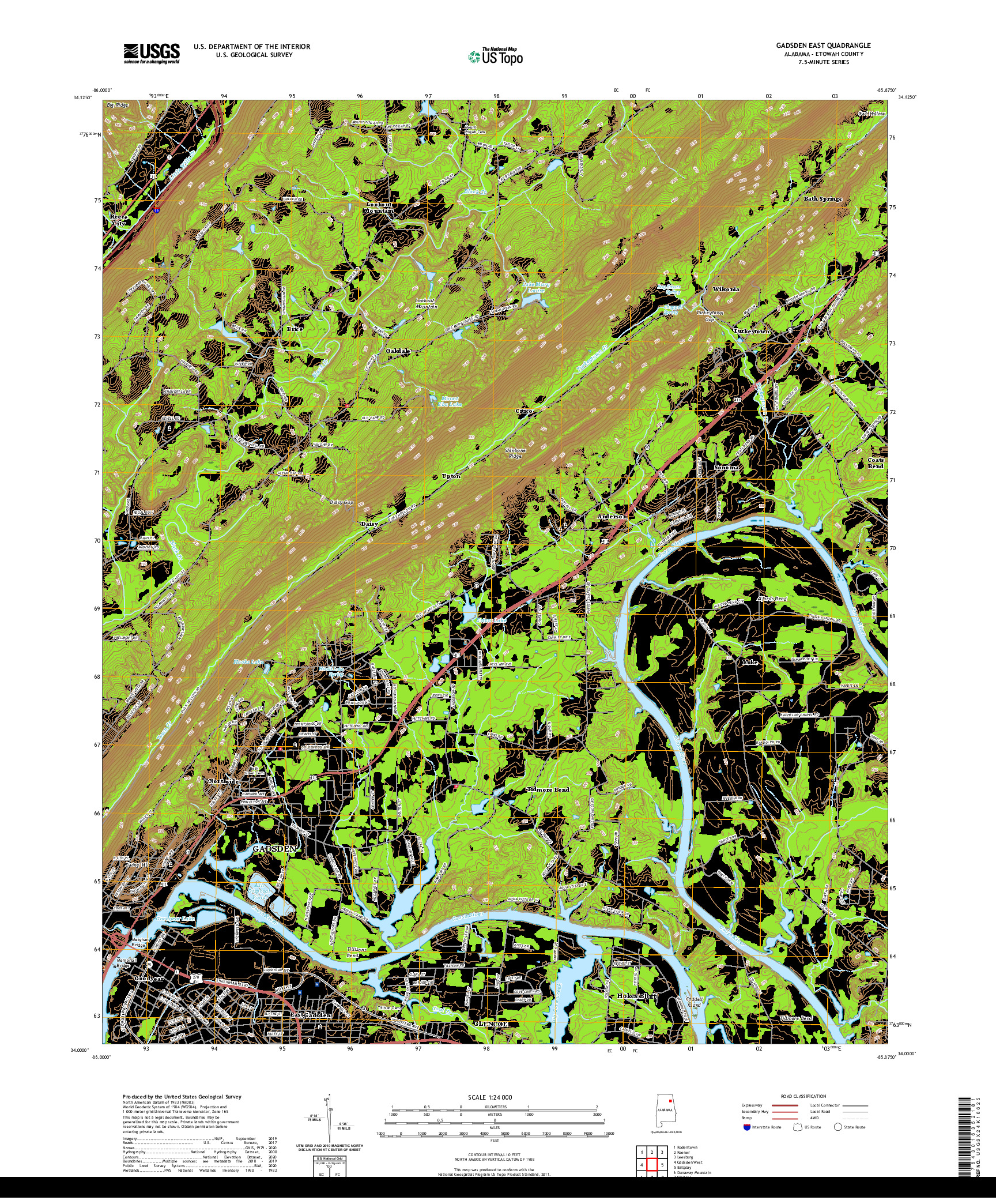 USGS US TOPO 7.5-MINUTE MAP FOR GADSDEN EAST, AL 2020