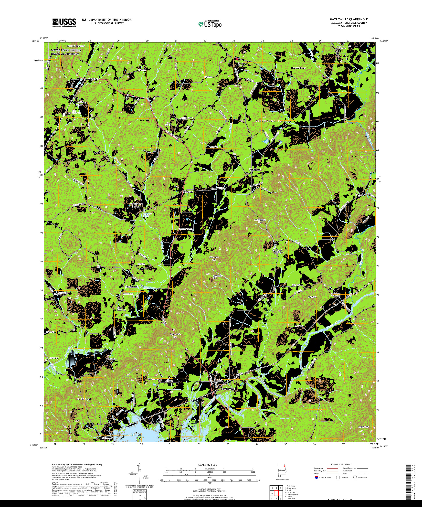 USGS US TOPO 7.5-MINUTE MAP FOR GAYLESVILLE, AL 2020