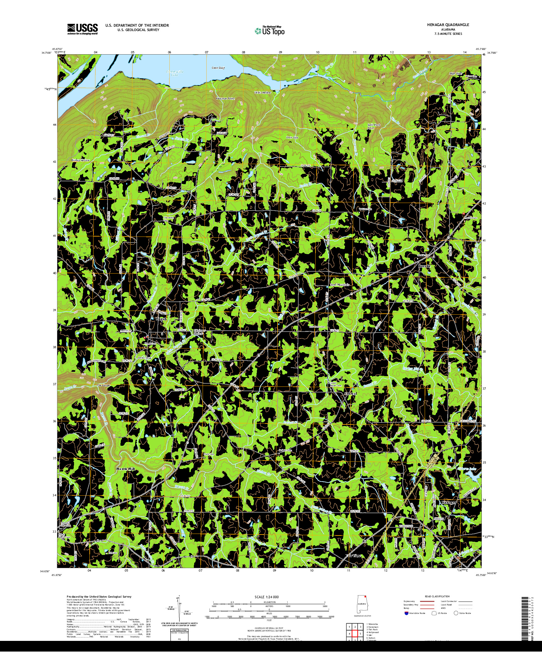 USGS US TOPO 7.5-MINUTE MAP FOR HENAGAR, AL 2020