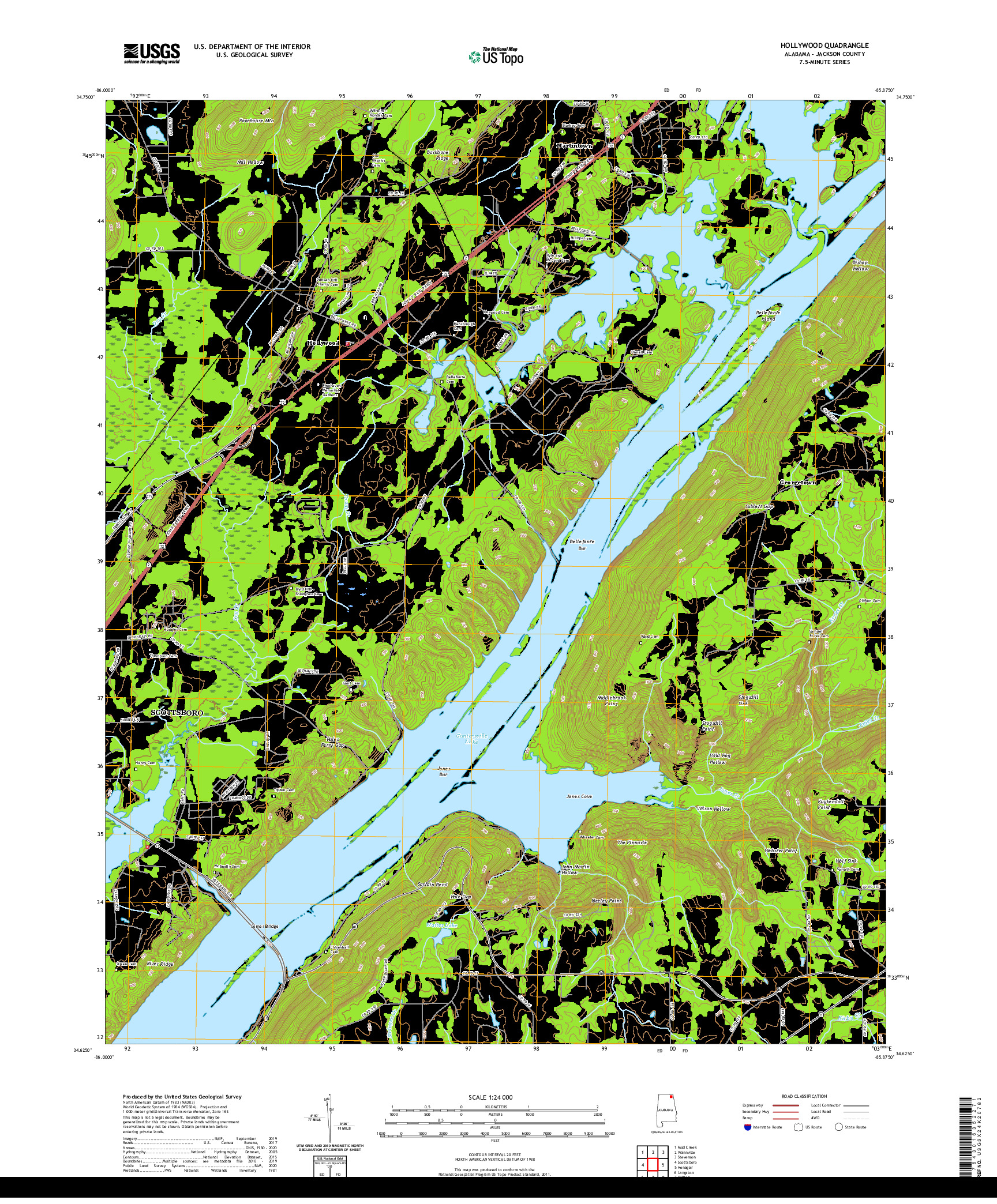 USGS US TOPO 7.5-MINUTE MAP FOR HOLLYWOOD, AL 2020