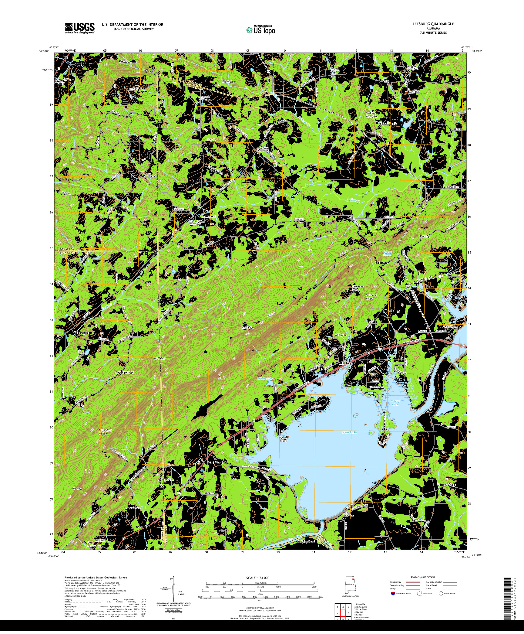 USGS US TOPO 7.5-MINUTE MAP FOR LEESBURG, AL 2020