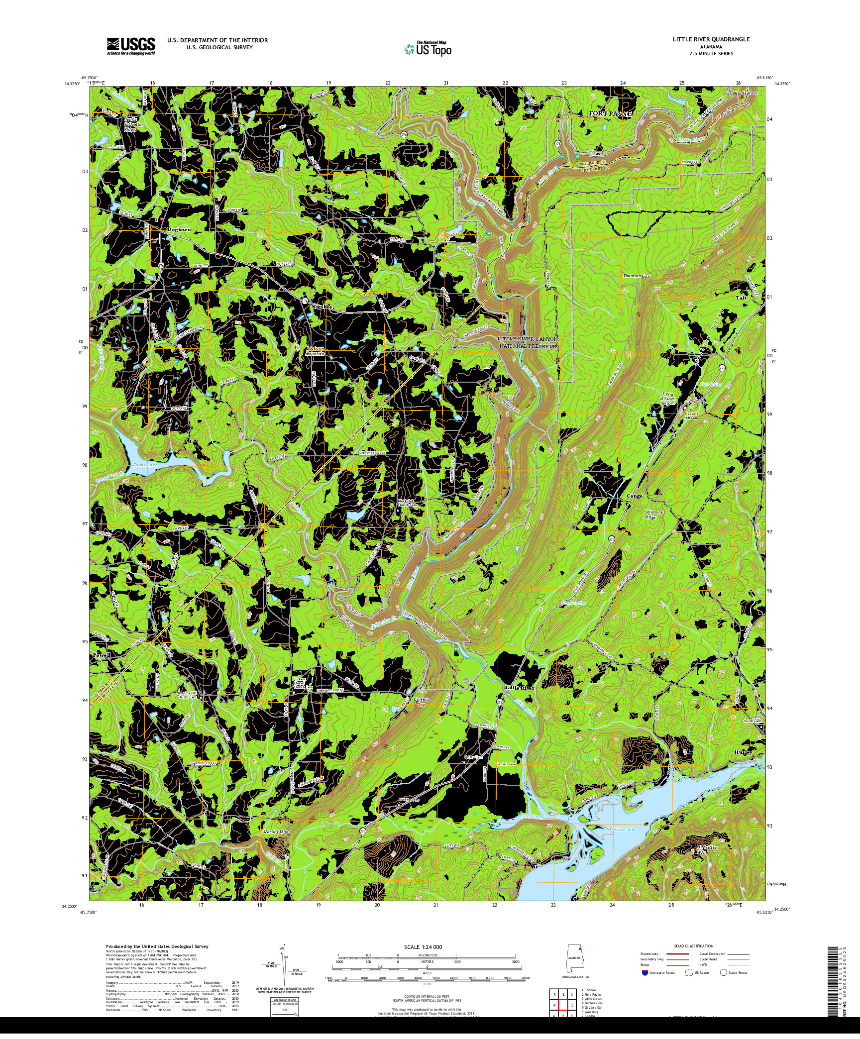 USGS US TOPO 7.5-MINUTE MAP FOR LITTLE RIVER, AL 2020