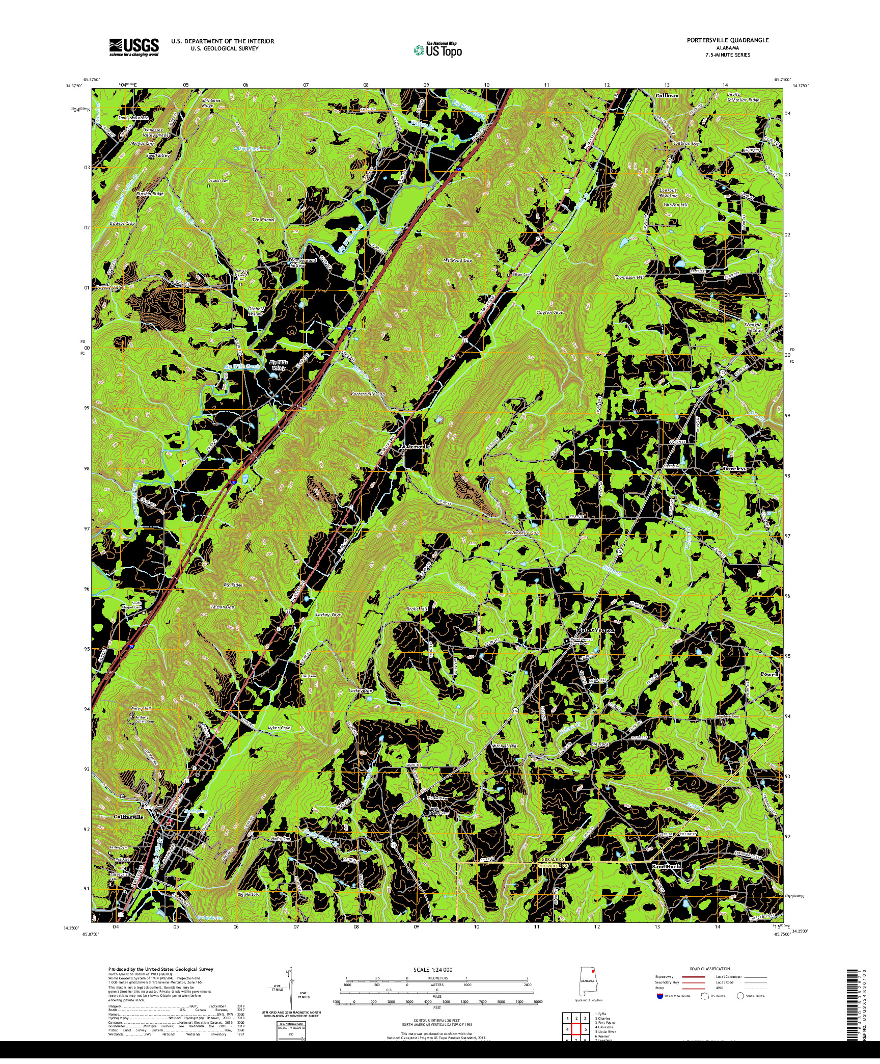 USGS US TOPO 7.5-MINUTE MAP FOR PORTERSVILLE, AL 2020