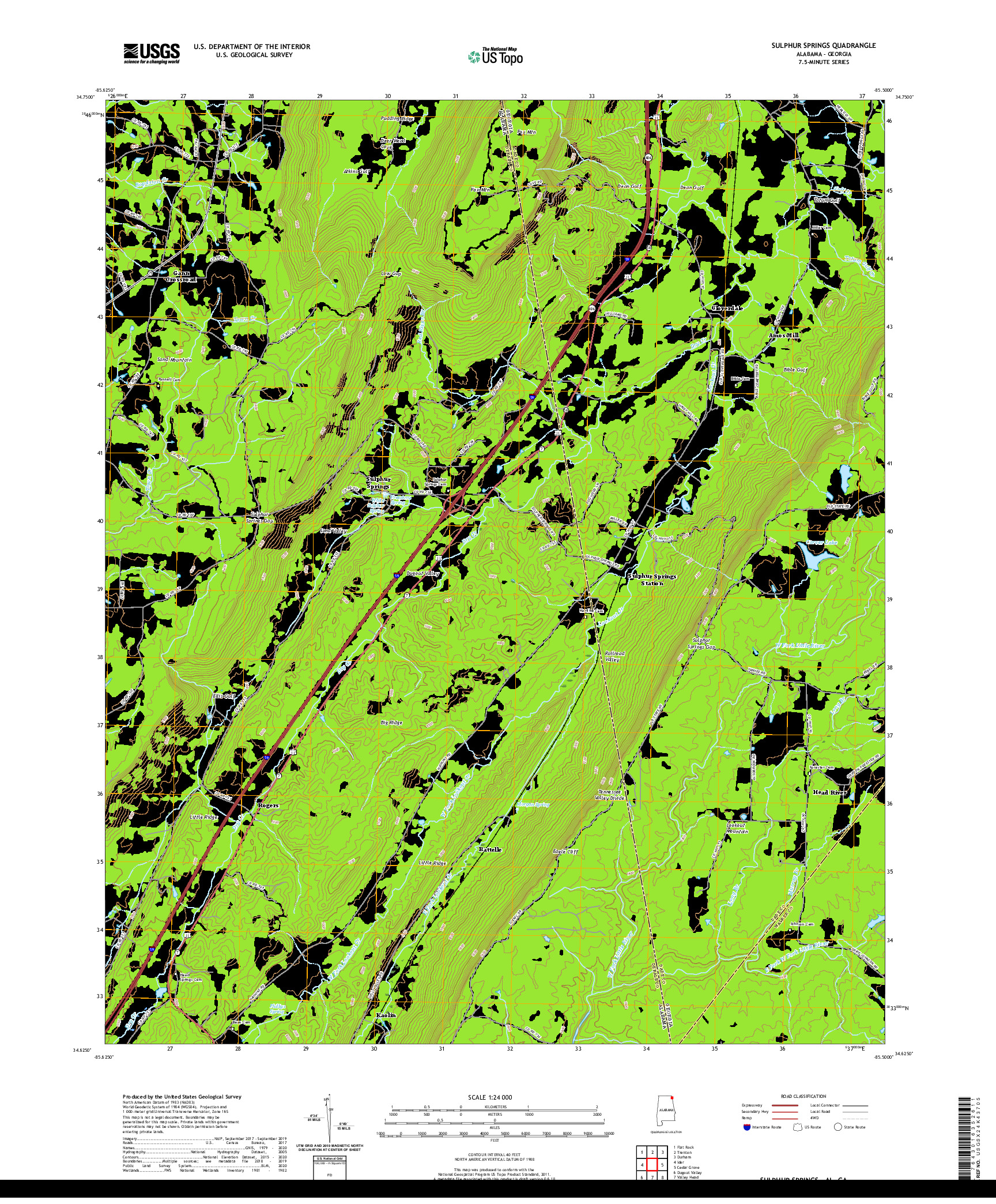 USGS US TOPO 7.5-MINUTE MAP FOR SULPHUR SPRINGS, AL,GA 2020