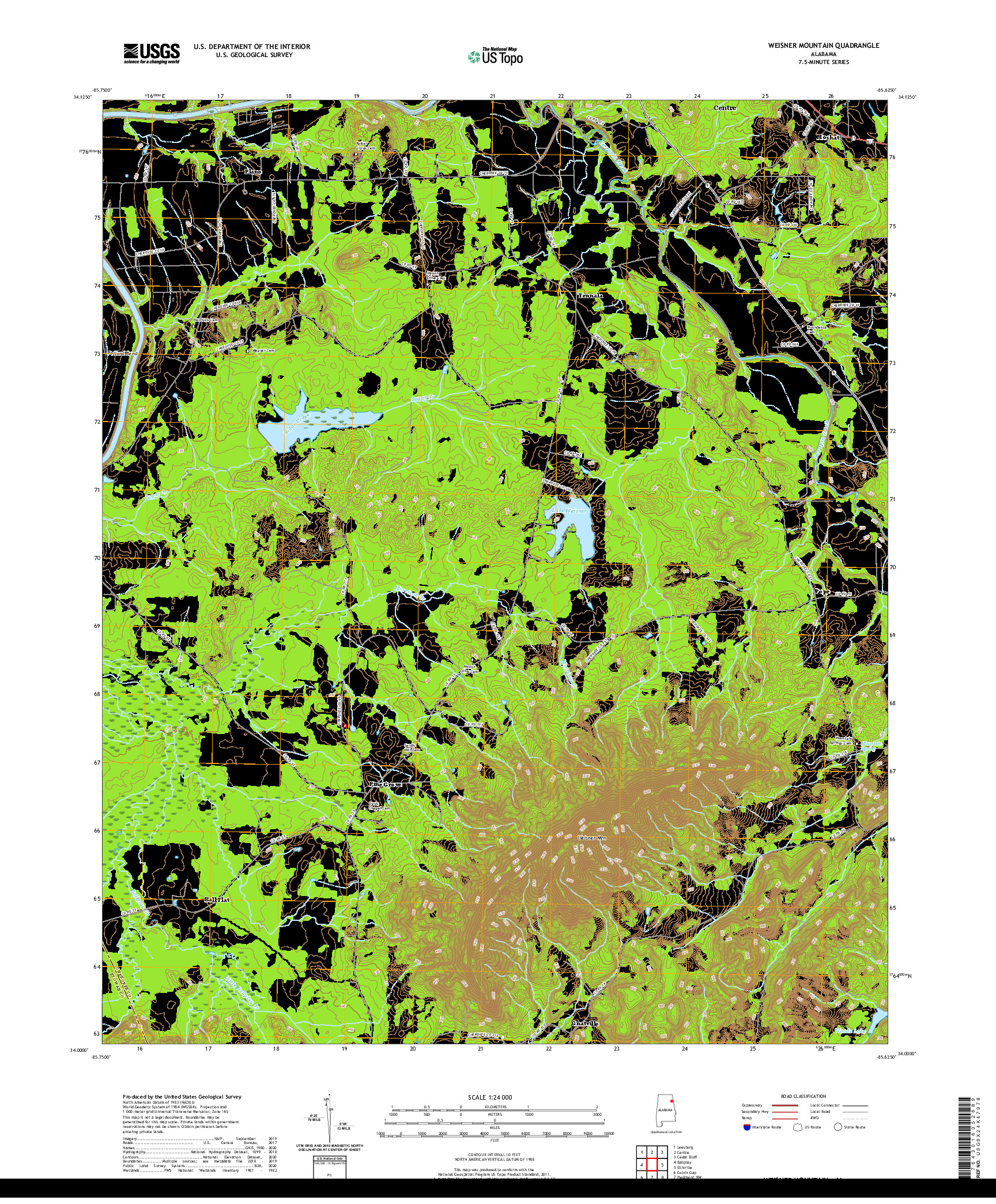 USGS US TOPO 7.5-MINUTE MAP FOR WEISNER MOUNTAIN, AL 2020