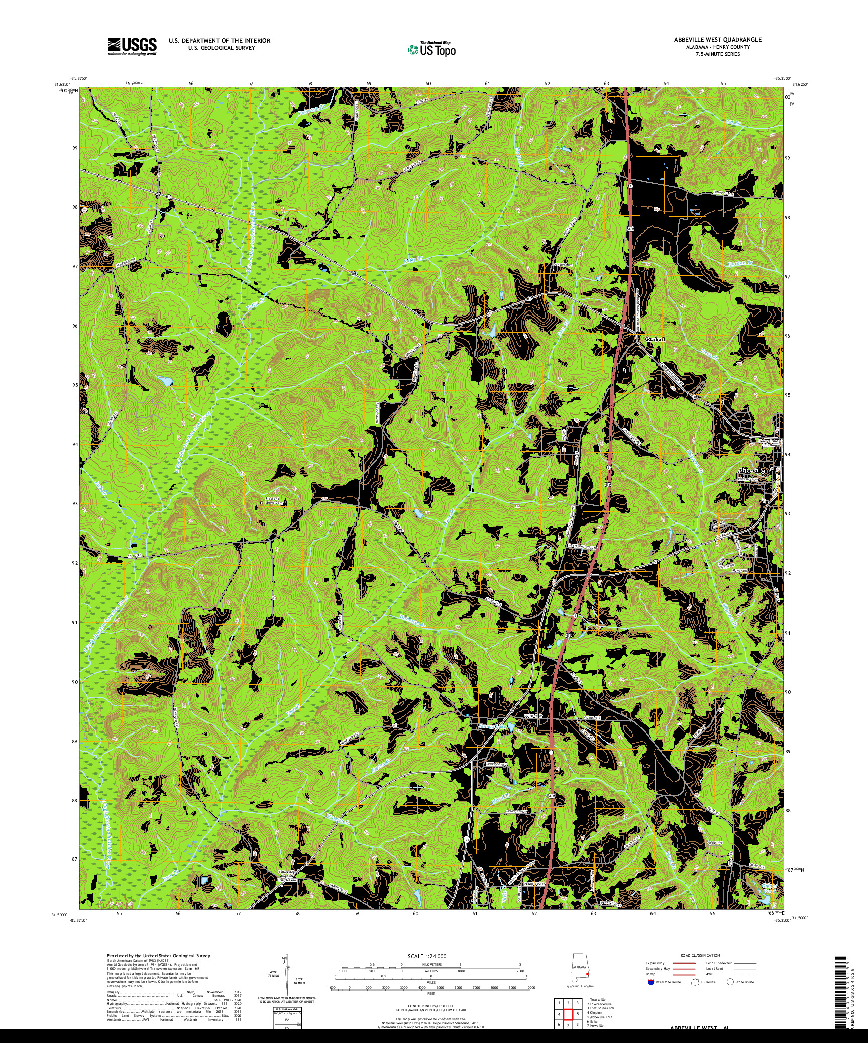 USGS US TOPO 7.5-MINUTE MAP FOR ABBEVILLE WEST, AL 2020