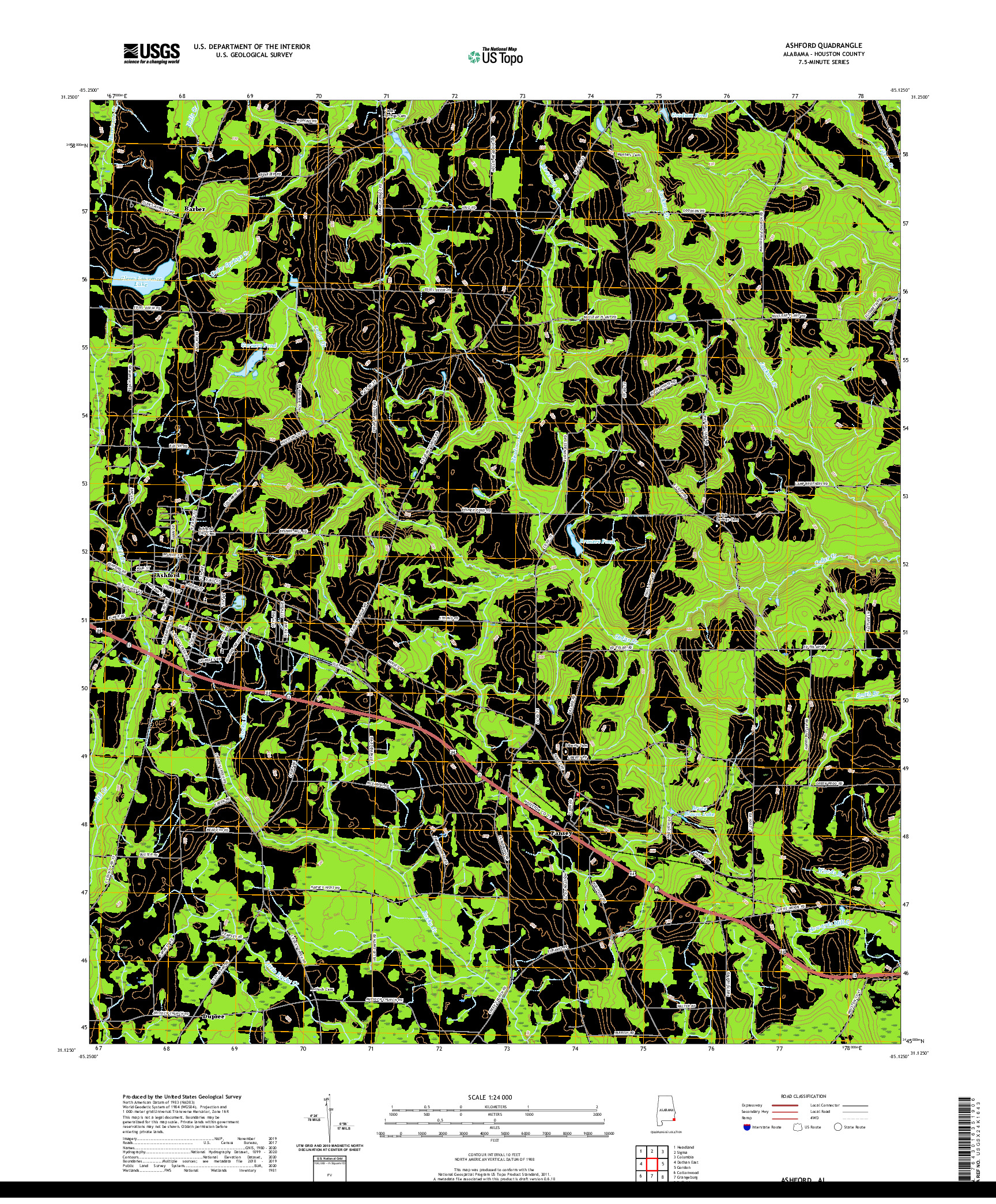 USGS US TOPO 7.5-MINUTE MAP FOR ASHFORD, AL 2020