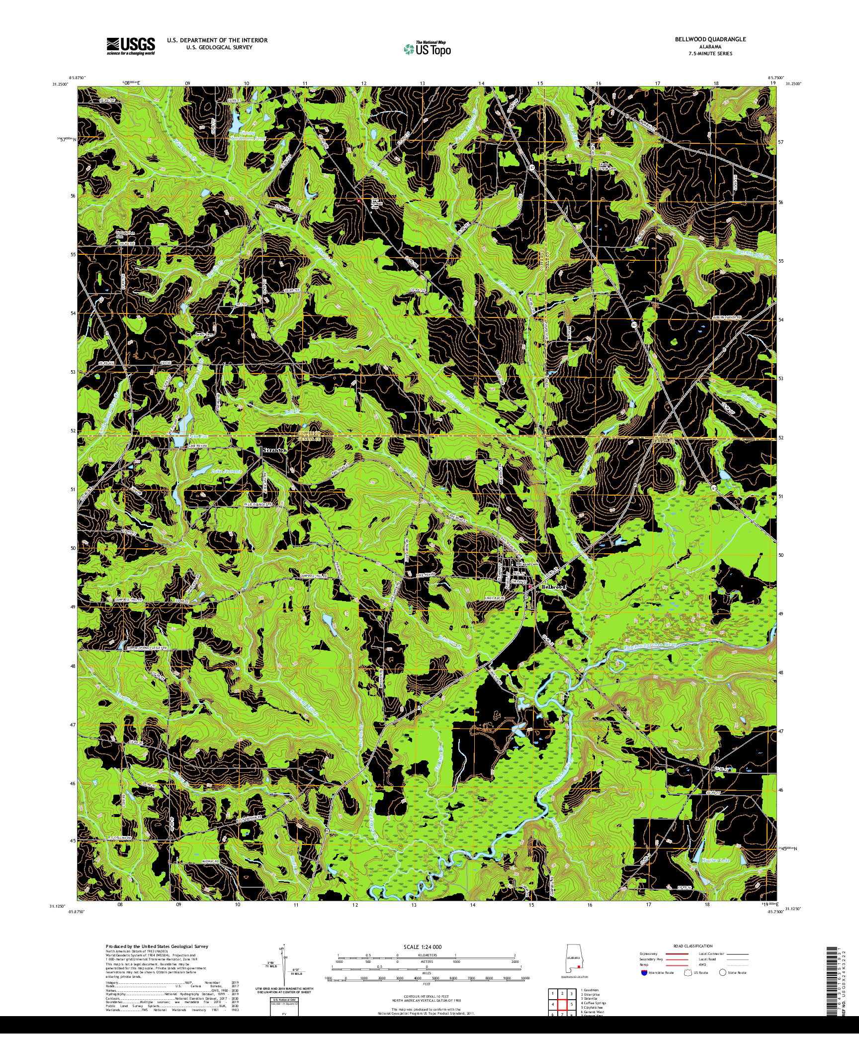 USGS US TOPO 7.5-MINUTE MAP FOR BELLWOOD, AL 2020