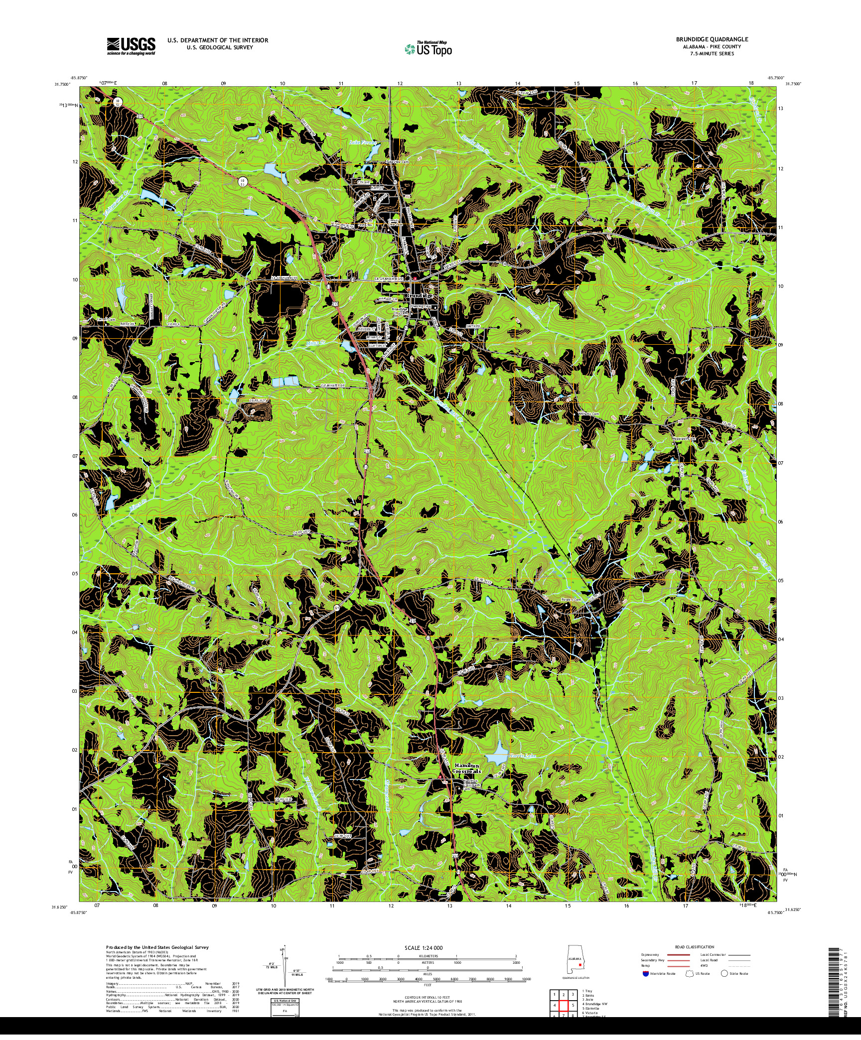 USGS US TOPO 7.5-MINUTE MAP FOR BRUNDIDGE, AL 2020