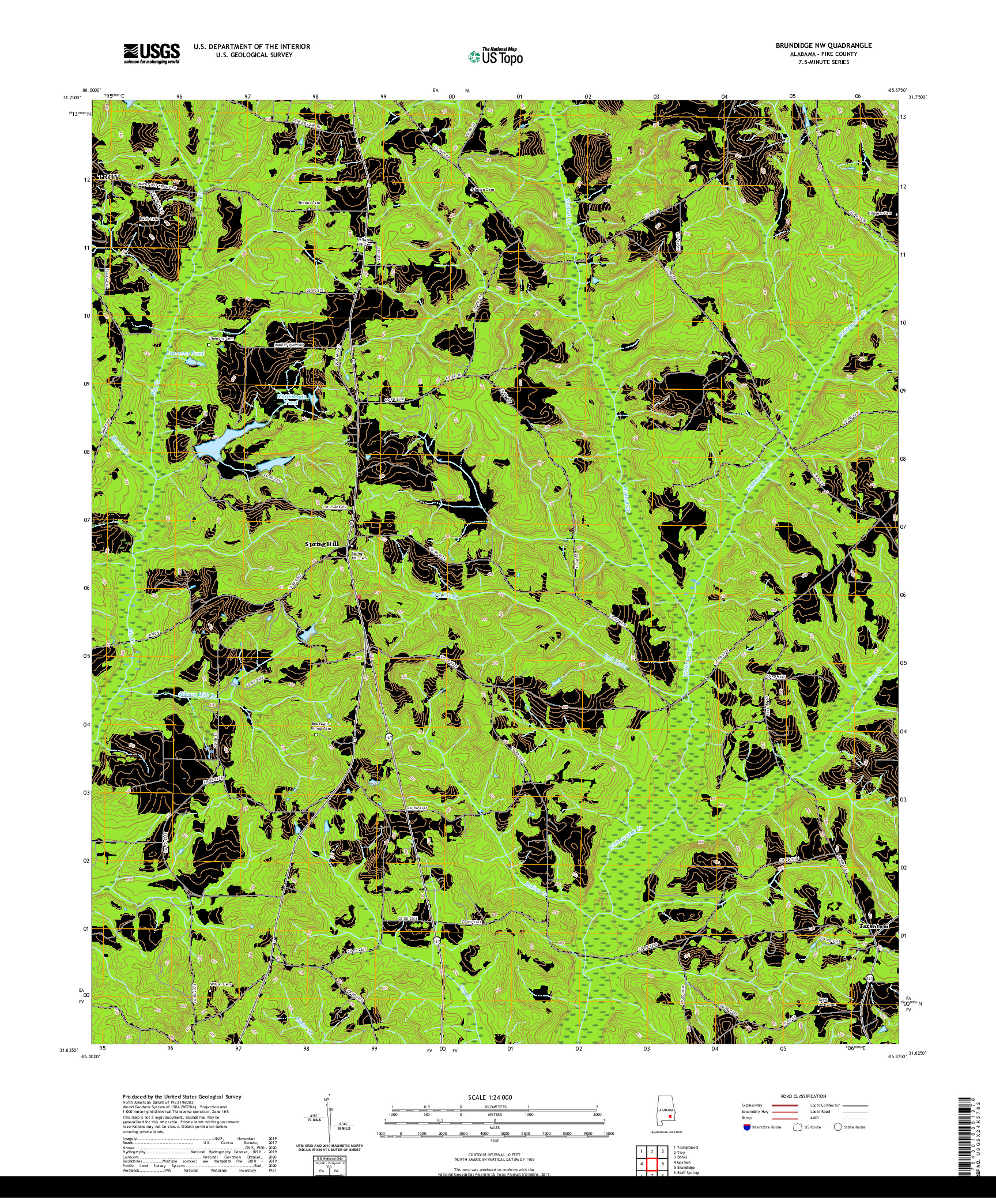 USGS US TOPO 7.5-MINUTE MAP FOR BRUNDIDGE NW, AL 2020