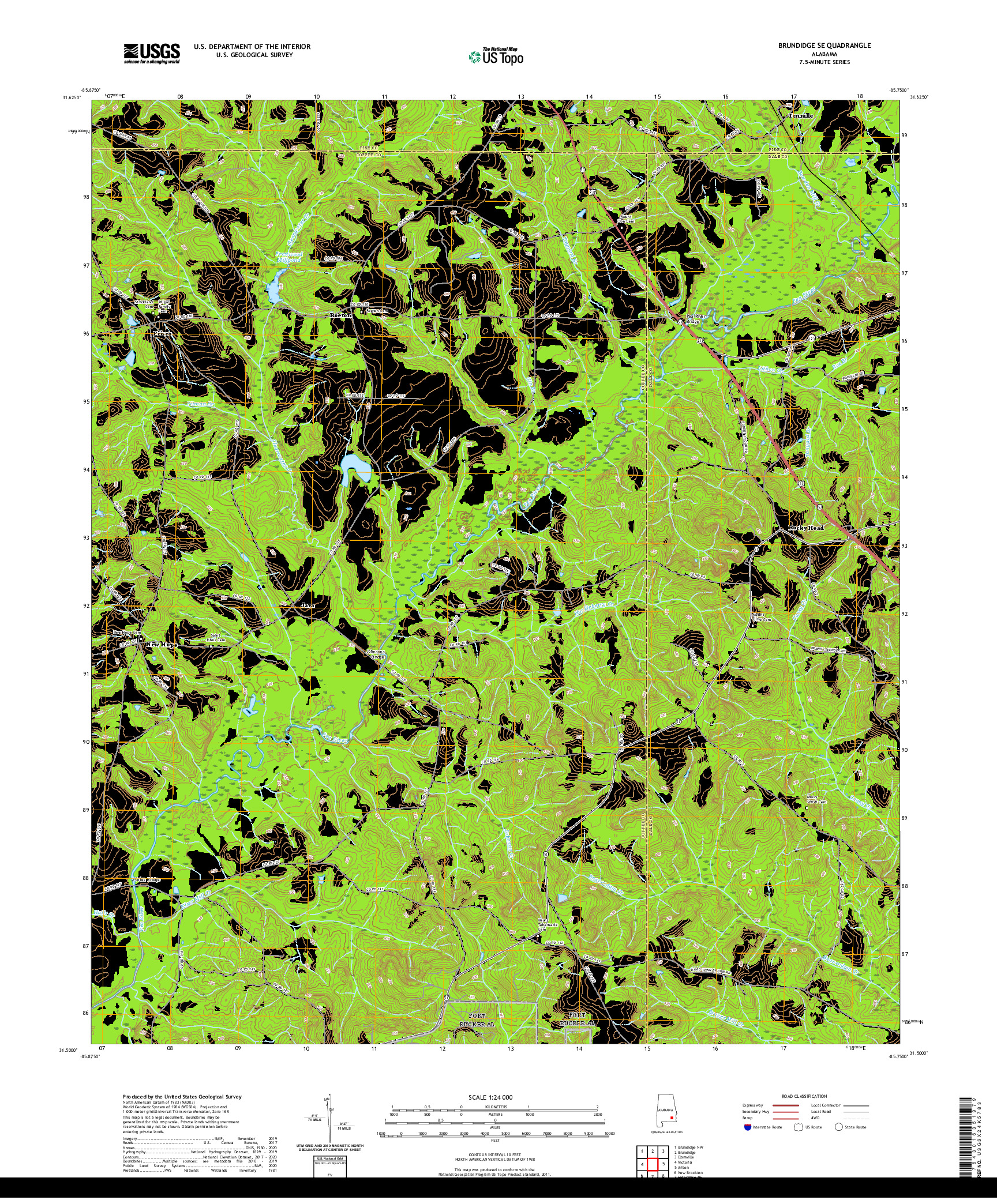 USGS US TOPO 7.5-MINUTE MAP FOR BRUNDIDGE SE, AL 2020